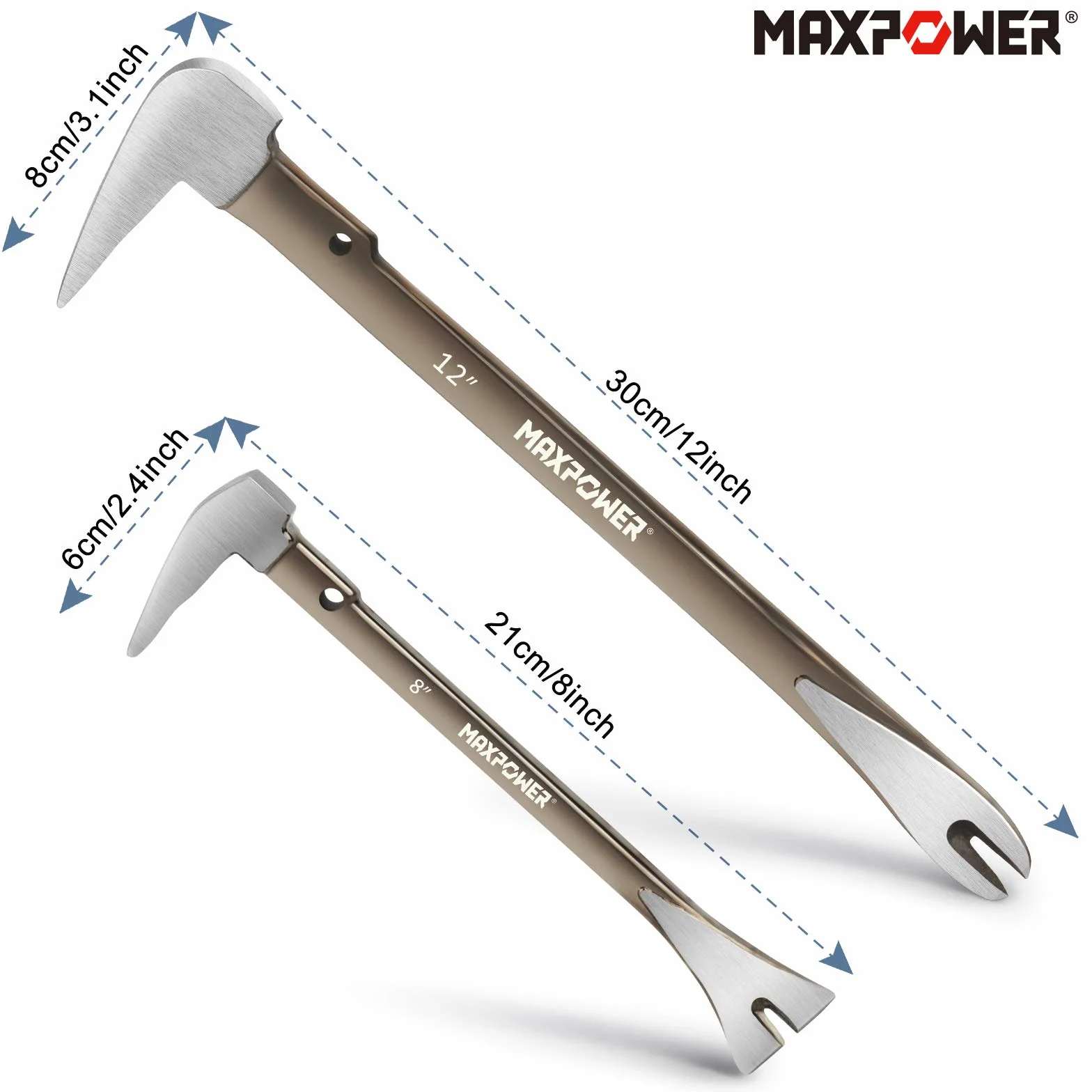MAXPOWER Set di Leverino da Carpentiere, Confezione da 2 Leva per Estrattore per Unghie e Raschietto per Scalpello Levachiodi Giapponese (210 mm e 300 mm)