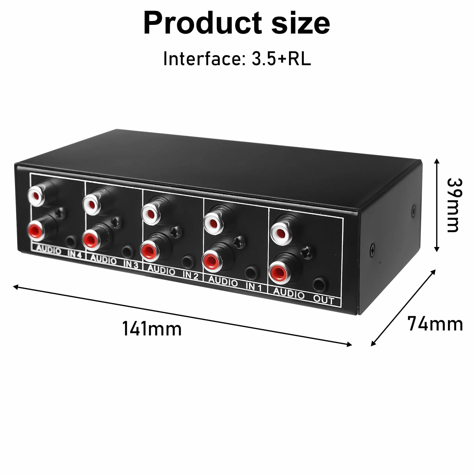 Aicharynic Interruttore Audio 4 in 1 out, Commutatore Audio 3,5 Mm Aux + RCA L/R, Interruttore Audio Bidirezionale, Scatola di Selezione Audio, Splitter Audio Video per Cuffie