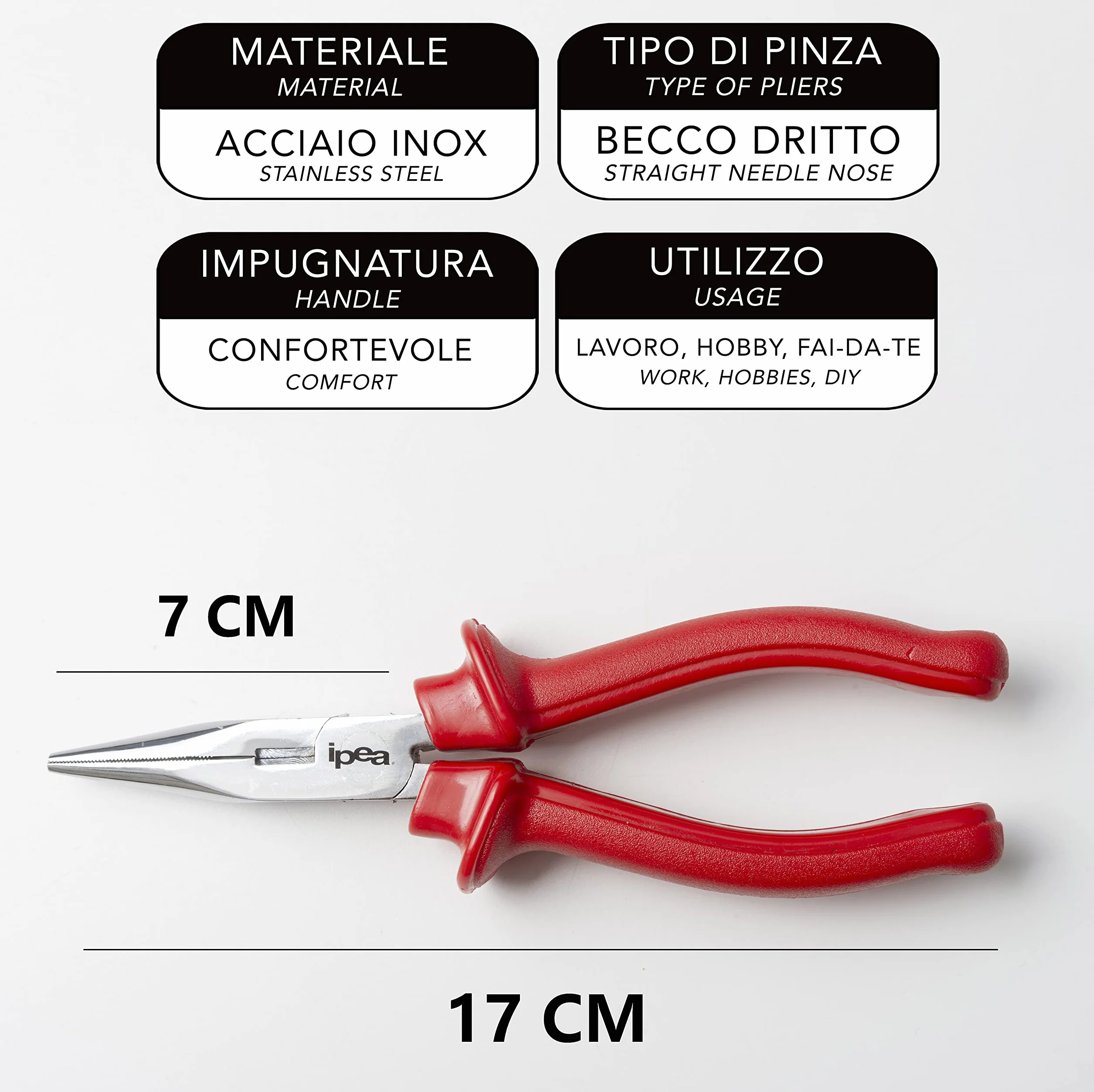 IPEA Pinza a Becco Dritto Professionale 17 cm Acciaio Universale