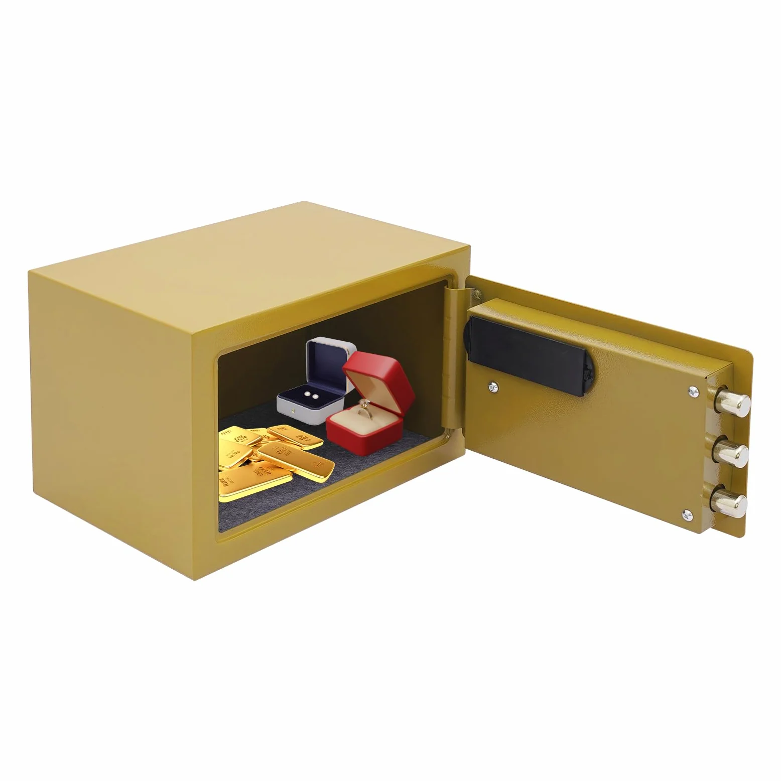 Cassaforte elettronica 3 in 1 con serratura a combinazione e funzione di allarme, sistema di sicurezza tripla con password, chiave di emergenza e bullone di bloccaggio, per casa, ufficio e hotel (oro)