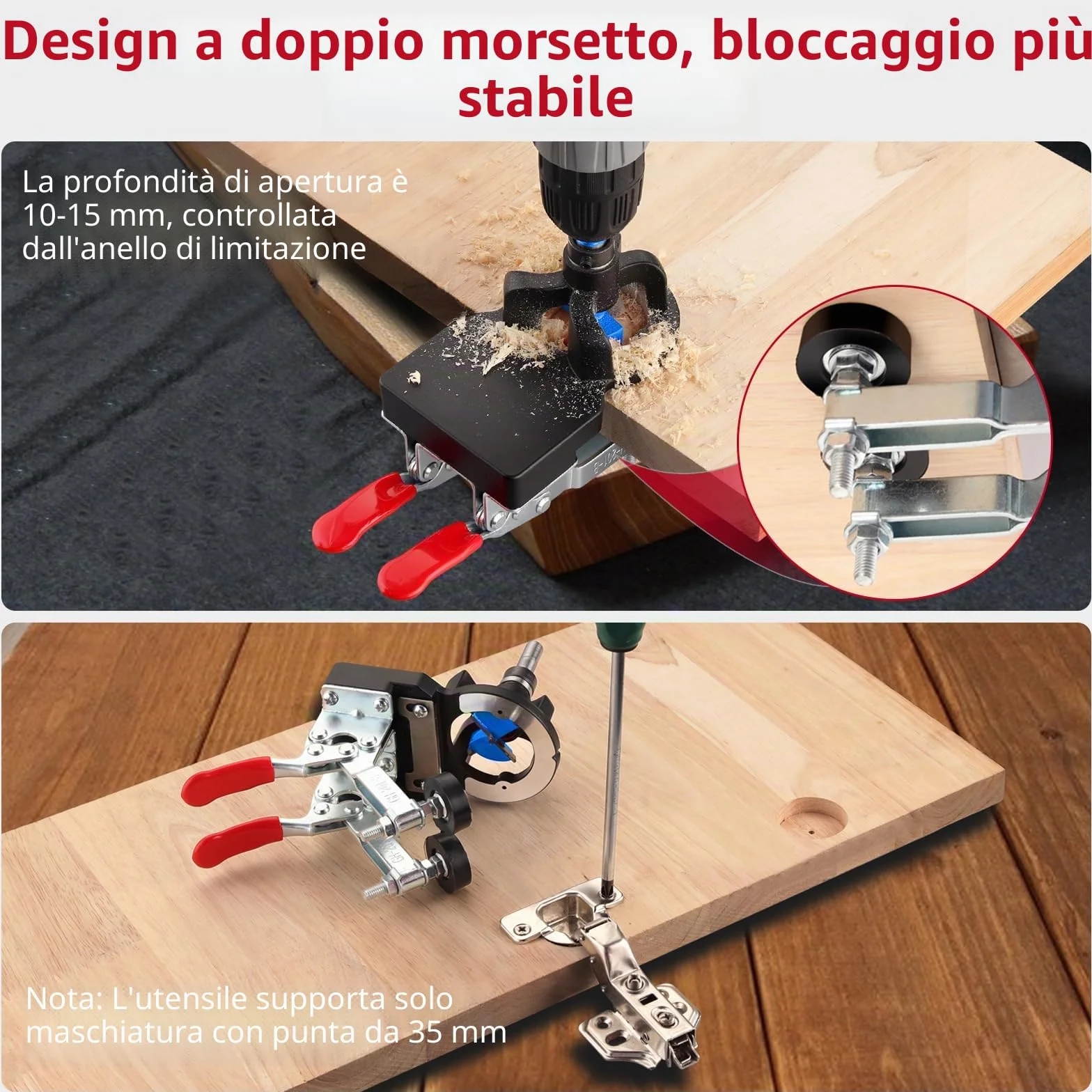 XUNTOP Dima di Foratura Cerniera 35mm Doppia Clip Fissa per Cerniere Nascoste in Lega di Alluminio