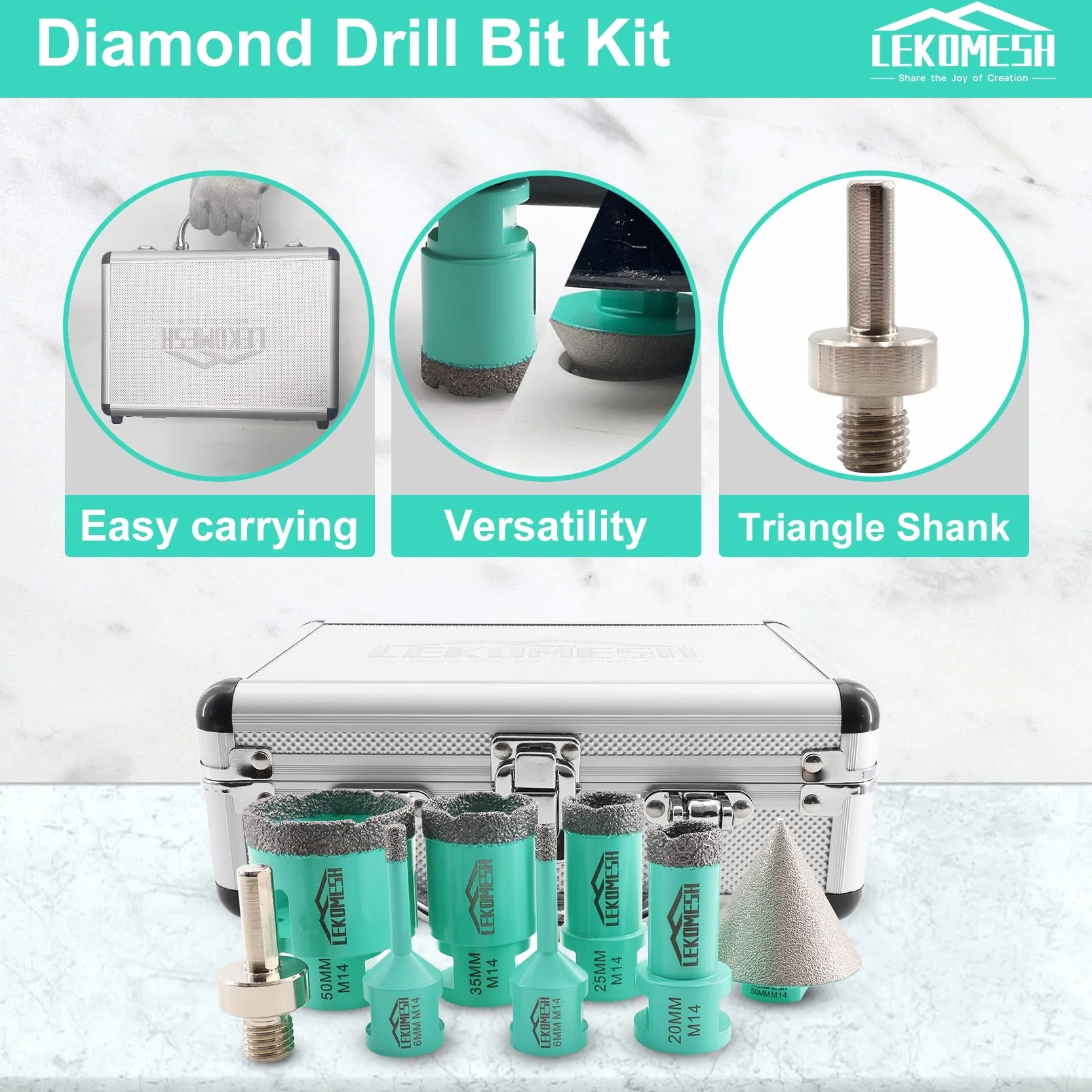 LEKOMESH Set di Punte Diamantate 8 Pezzi Seghe a Tazza per Porcellana Ceramica Granito Marmo