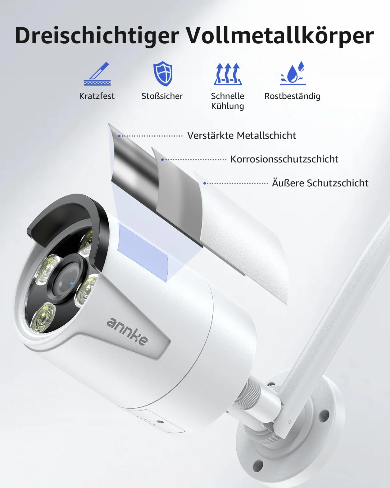 ANNKE Set di telecamere di sorveglianza Wi-Fi 4K per esterni, 4 telecamere WiFi da 8 MP, NVR 16 CH 4K con HDD da 1 TB, materiale interamente in metallo, Wi-Fi 5 GHz/2,4 GHz, visione notturna a colori
