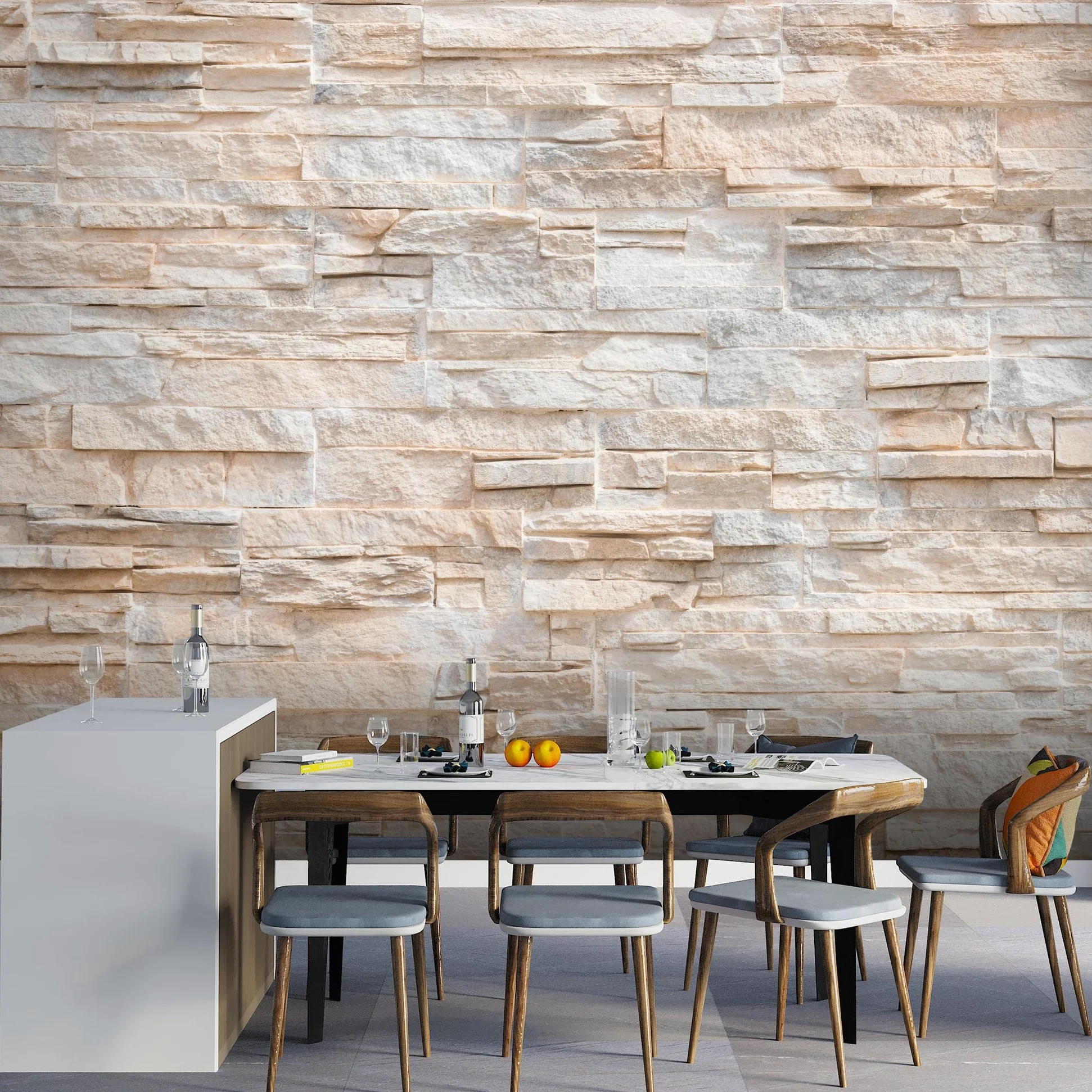 Runa Art Carta da parati fotografica 396 x 280 cm Effetto Steinwand 3D | Vello Decorazione Murale Soggiorno Camera Da Letto | Manifattura tedesca | beige 9082012a