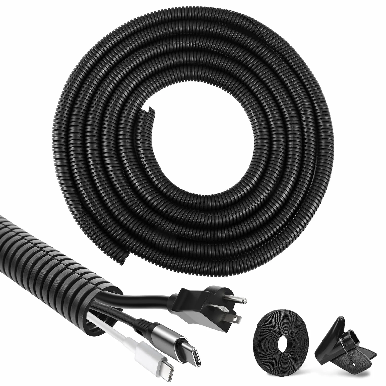 Tubo Corrugato Scanalato Flessibile Guaina per Cavi Elettrici Corrugato per Automobile, Giardino e Interrato (13mm×3m, Nero)
