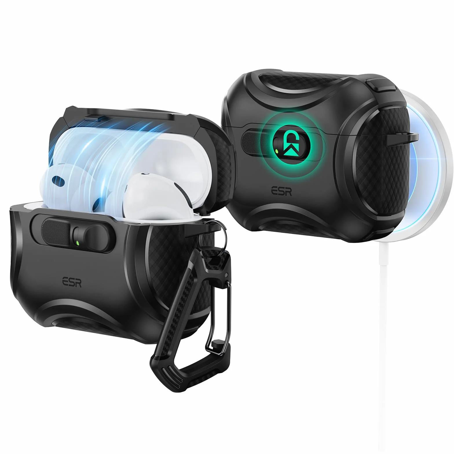 ESR Custodia per AirPods Pro 3 (2025), Compatibile con Airpods Pro di 3a Generazione (cavo USB-C), MagSafe facile, Chiusura antiurto, Facile da aprire, Serie Cyber, Nero