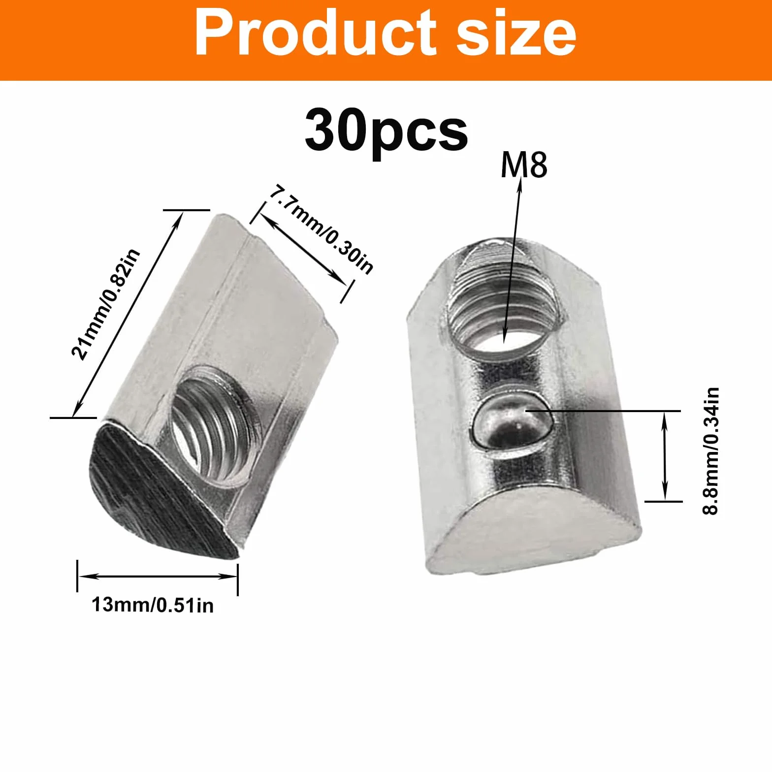 Blocchi Scanalati M8 Serie 8,40 Filettatura M8 Barra Centraggio Materiale Montaggio Girevole Accessori Profilo Alluminio 30 Pezzi