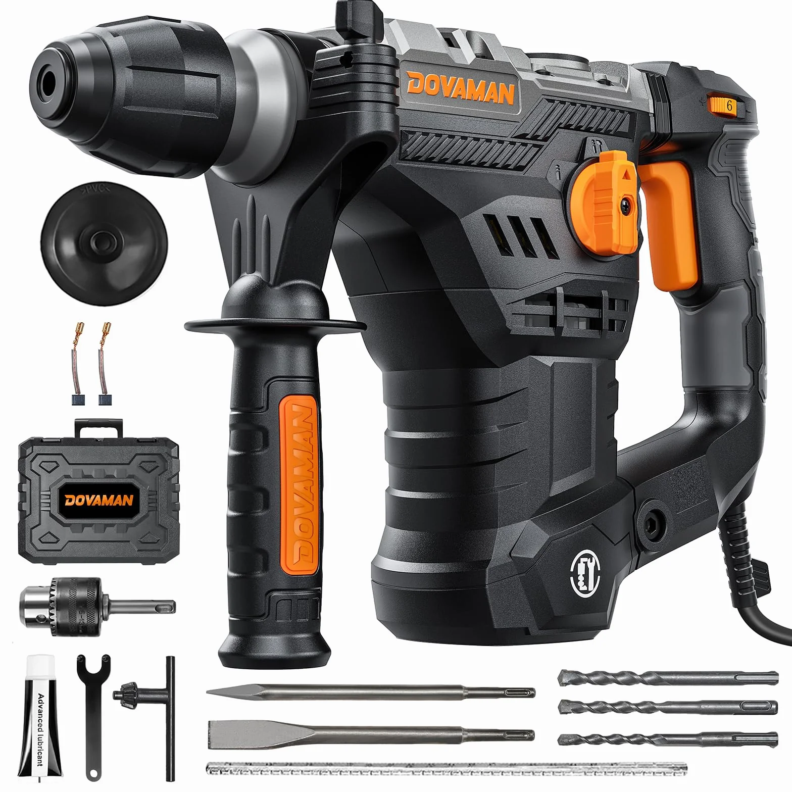 DOVAMAN RH15A Martello Perforatore SDS-Plus 1500W 4 Funzioni 4350 bpm 7J 900 giri/min Anti Vibrazioni Frizione Sicurezza