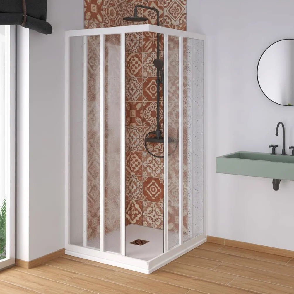 Box doccia Akridom angolare in acrilico con profili in PVC riducibile BIANCO 75x75