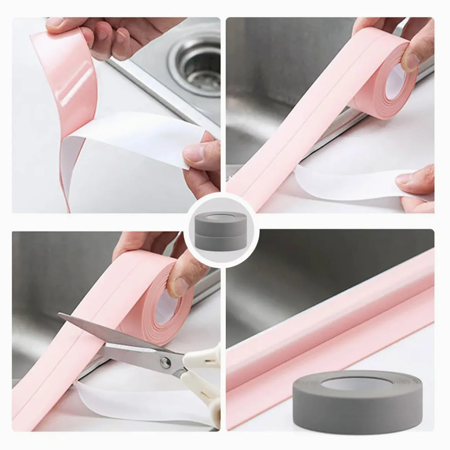 Nastro sigillante, Nastro Autoadesivo in PVC da 2 Rotoli for Adesivo Parete for Bagno di casa Bordo lavandino WC(Gray,3.2Mx36mm)