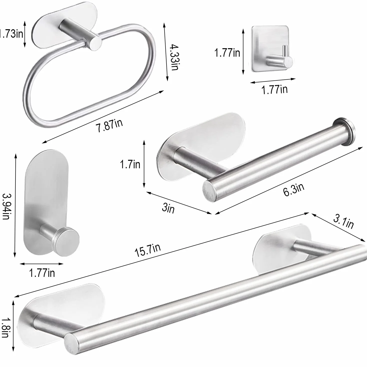 Set di Porta Asciugamani Bagno Adesivo 7 Pezzi Acciaio Inossidabile Argento 16 Pollici
