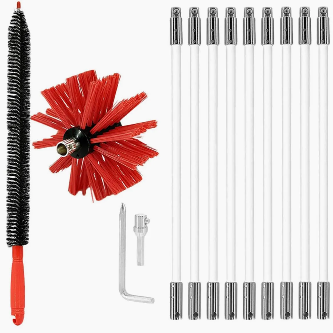 Spazzola per Pulire Fumaria Aste Multiple in Nailon | Canne Metalliche e Camini in Mattoni, Flessibile, Non Graffia, Rimuove Lanugine, Kit per Pulizia