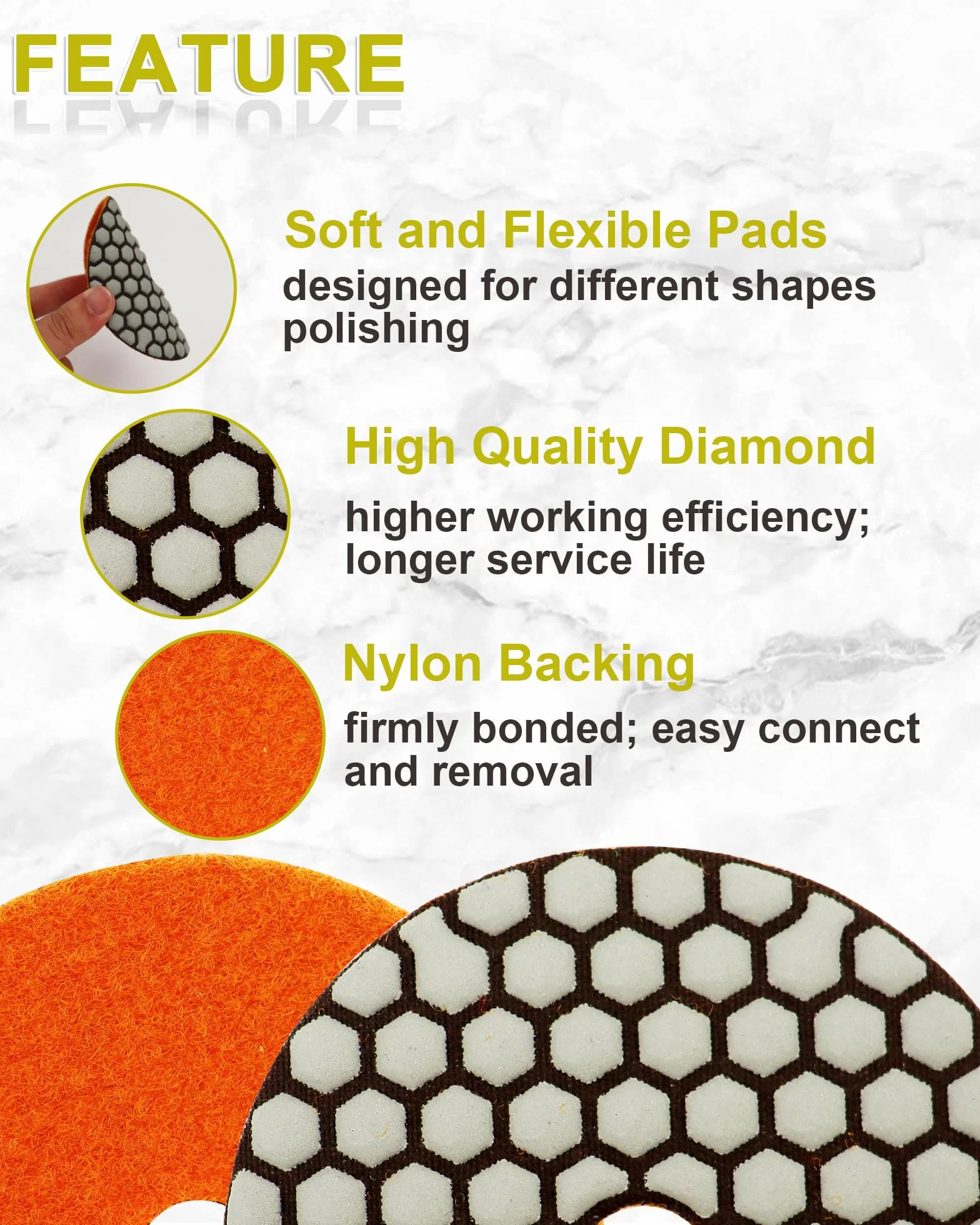 Diamantato Tamponi di Lucidatura Secco - 100mm 8pezzi Grana 50x3/100x3/200x2 con M14 Platorello+Adattatore per Granito Marmo Pietra Artificiale Quarzo per Smerigliatrice Angolare SANLEETEK