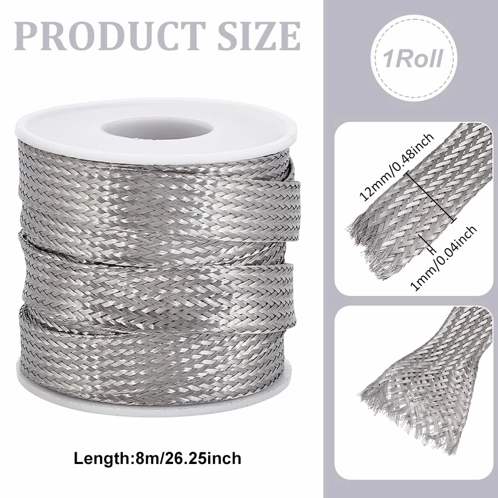 UNICRAFTALE Manicotto intrecciato largo 12 mm in acciaio inox per cavi schermatura, cinghie di protezione in rete metallica, flessibile, espandibile, scalabile, per proteggere il cavo, 6 m