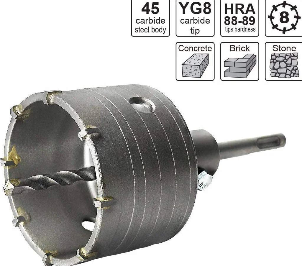 Sega a Tazza per Muro Cemento Ø 65 mm Corona Carotatrice a Secco + Adattatore SDS PLUS + Punta Centraggio 8x110 mm