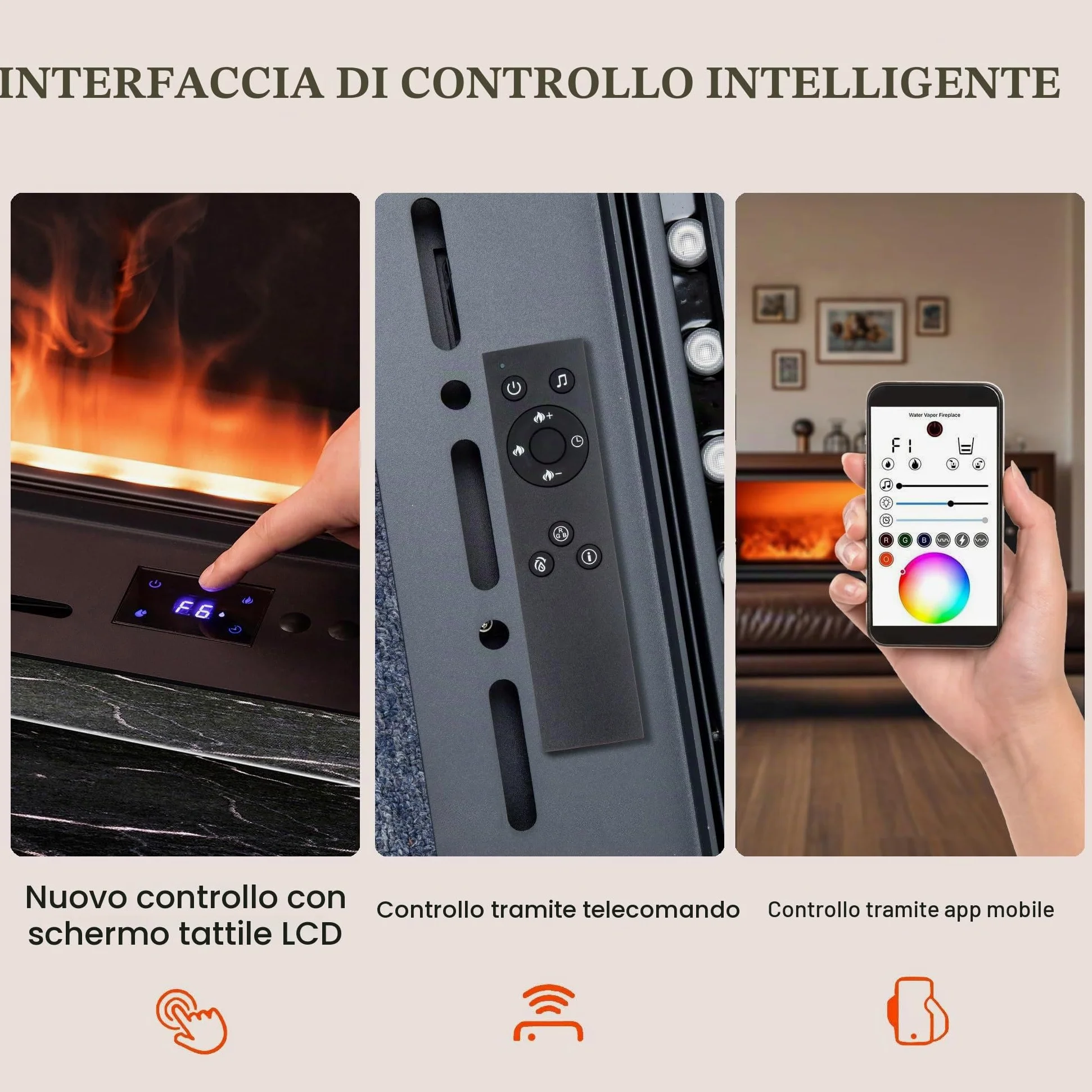 Camino A Vapore Acqueo 3D con Telecomando, Touch Screen E Umidificatore, Riempimento Automatico dell'Acqua, Fiamma Atomizzata Realistica, Design da Incasso-180cm/70.87in