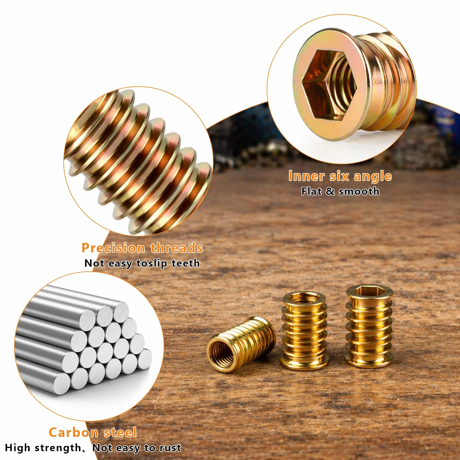 50 Pz Inserti Filettati per Legno, M6 x 16 mm Boccole Filettate per Legno, Inserto Filettato con Testa Esagonale Piatta in Lega di Zinco per Mobili in Legnos, falegnameria progetti, con chiave