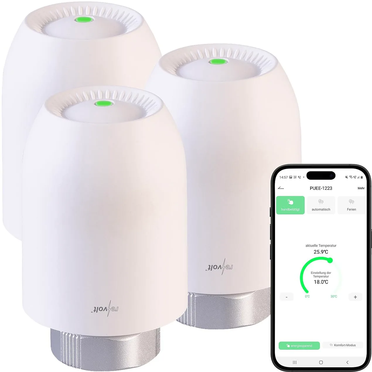 revolt termostati di riscaldamento: Set da 3 pezzi Termostati per radiatori, Programmazione tramite app, Bluetooth (termostato elettronico per termosifone, termostato con programma settimanale)
