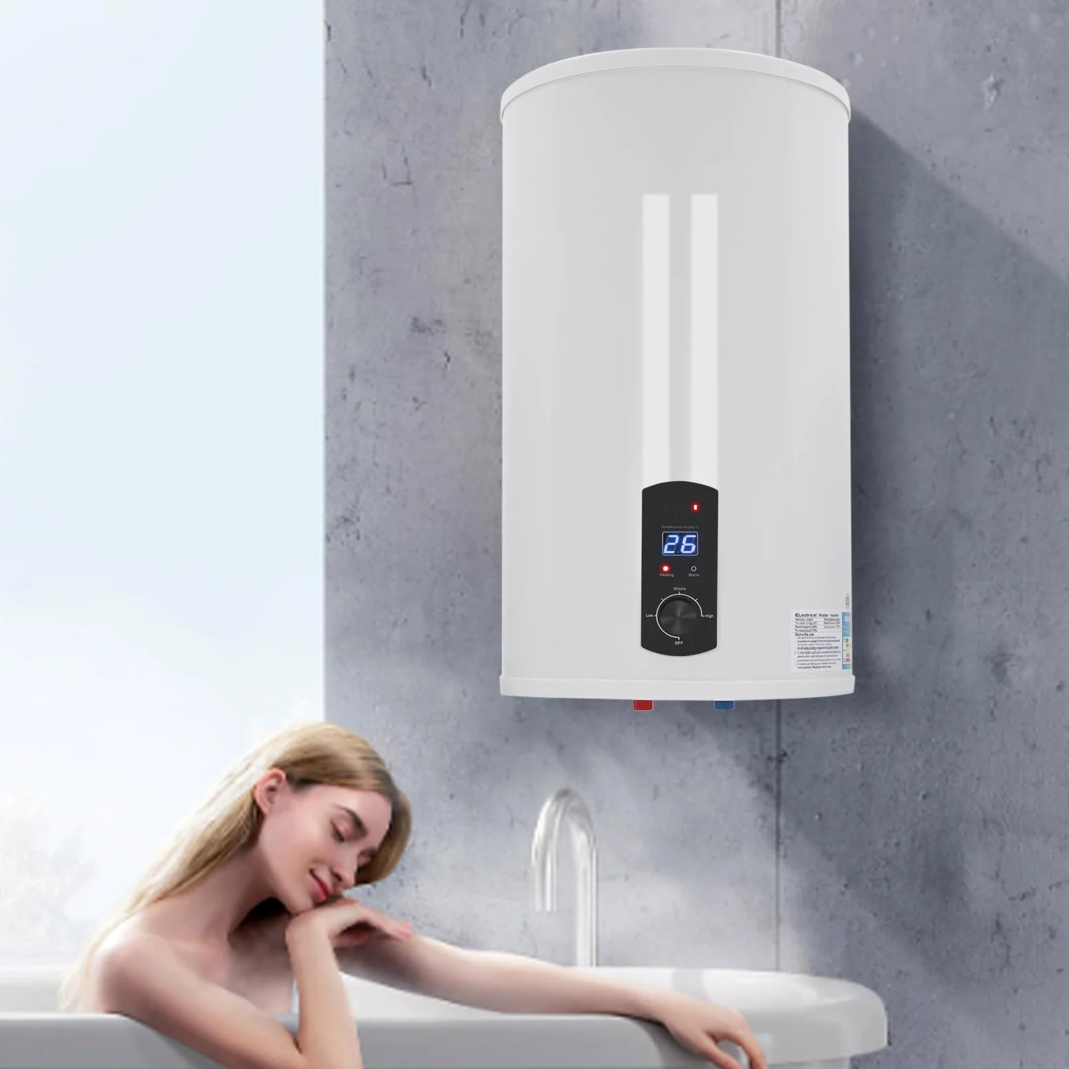 Serbatoio dell'acqua calda da 2000 W, 220 V, 70 l, con protezione contro le perdite, pratica doccia e LED, scaldabagno elettrico (gamma di regolazione della temperatura: 25 – 75 °C)