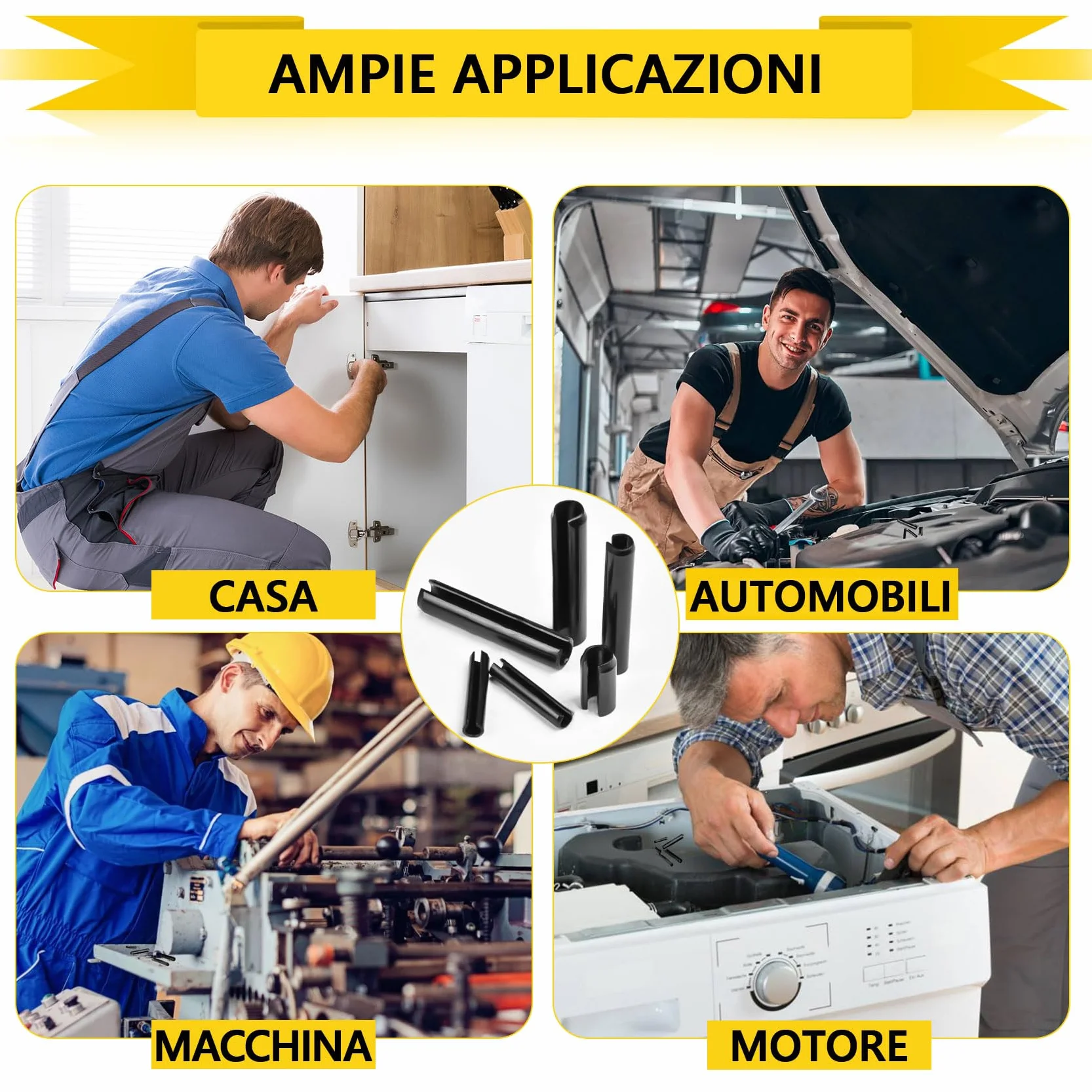 Perno di Tensione a Molla Acciaio 65Mn Assortimento Spine Elastiche M1.5-M10 360 Pezzi