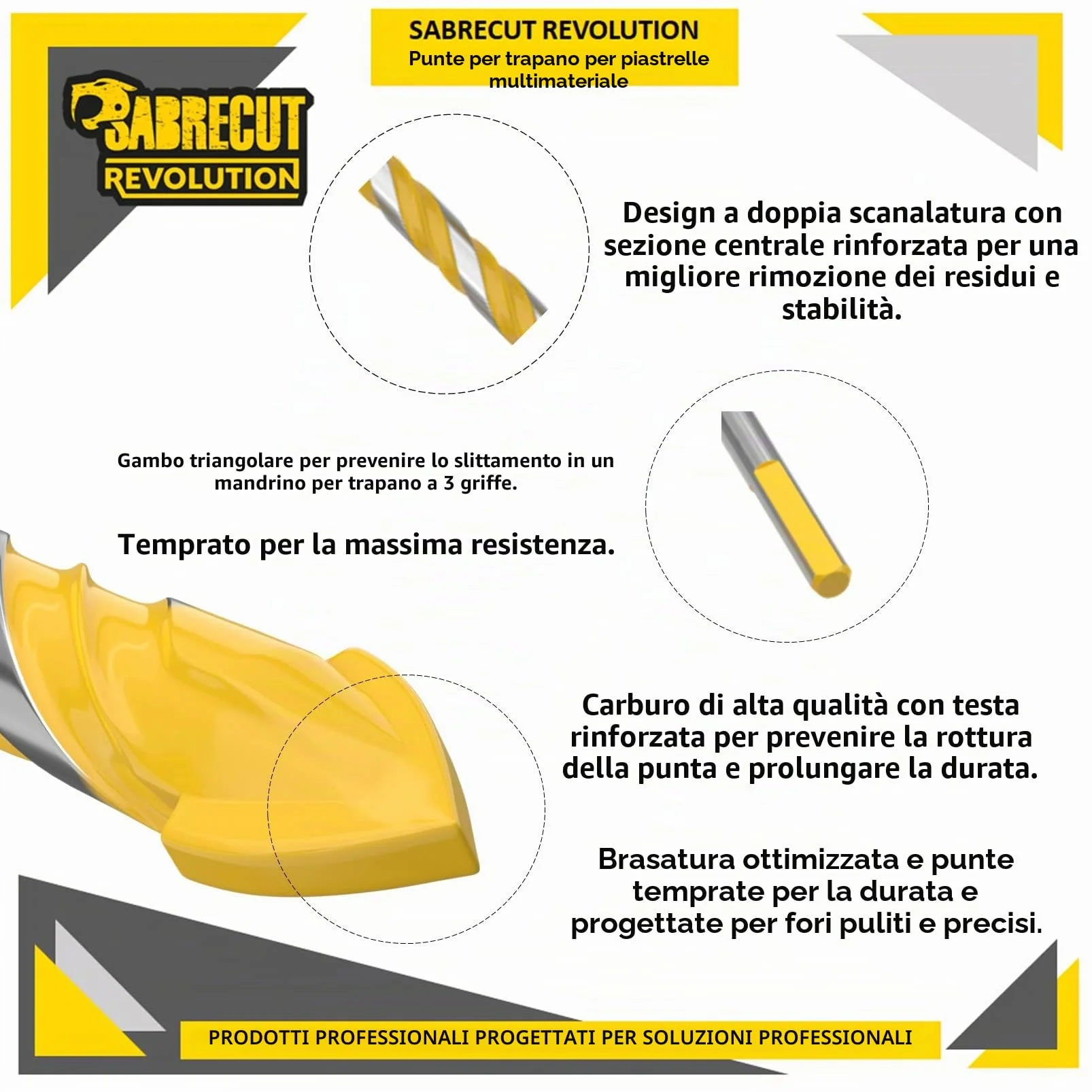 SabreCut SCTBA5 Set punte da trapano multimateriale per piastrelle marmo ceramica porcellana granito