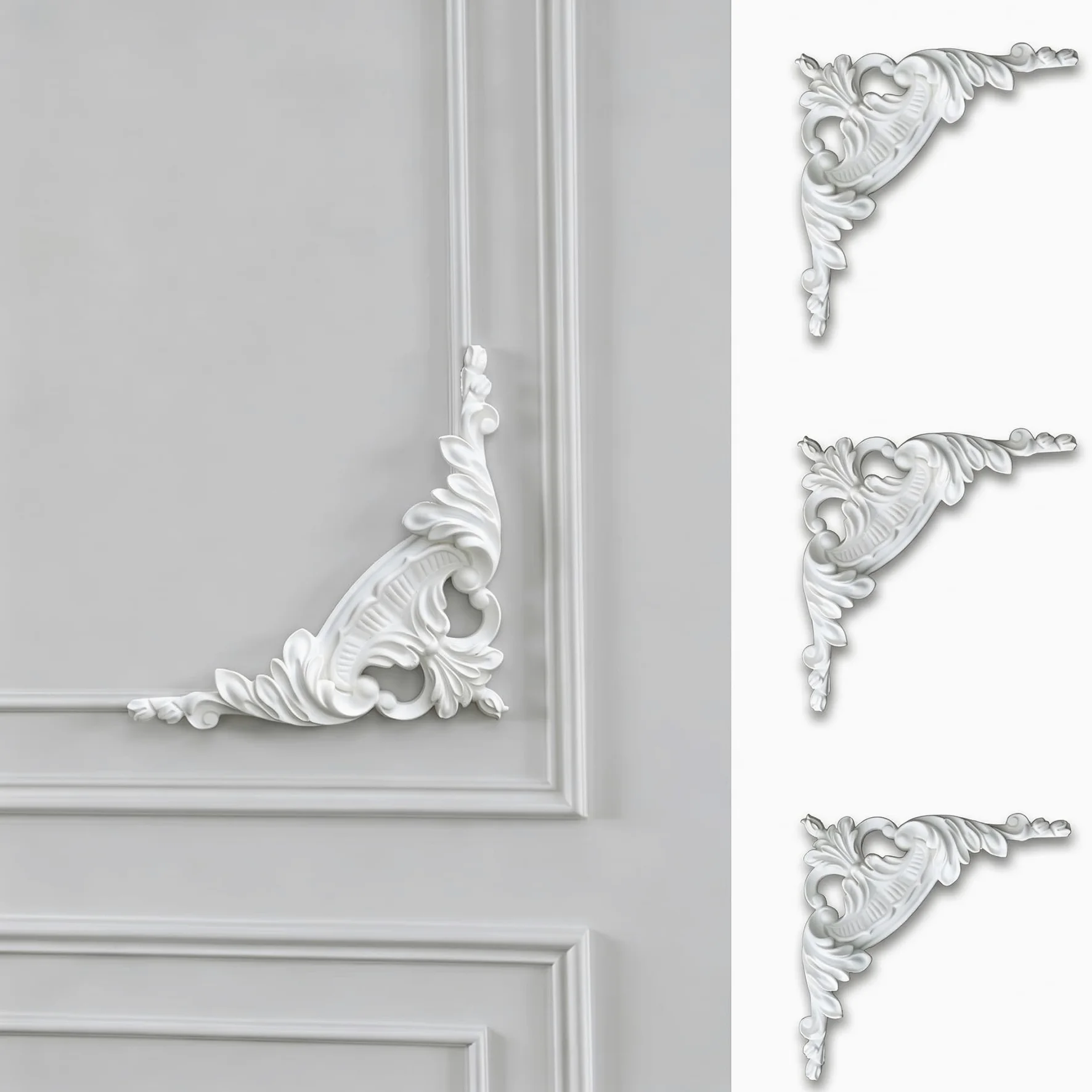 4 PCS Angolari Decorativi per Pareti E Soffitti in PU Modanature Angolari 3D con Decorazioni Floreali Profili Decorativi Verniciabili per Cornici E Angoli Elegante Finitura