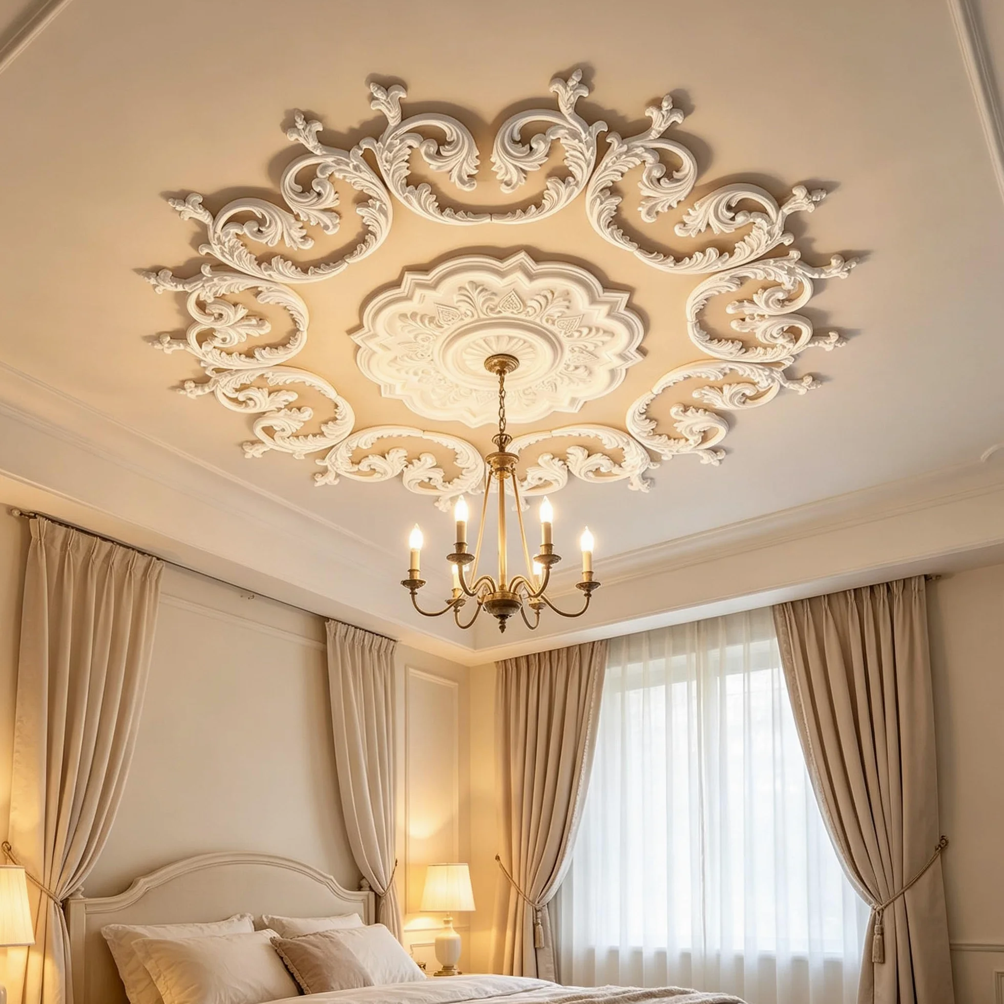 125cm Rosone Lampadario Soffitto Bianco Polistirolo Decorativo | Medaglione del Ventilatore Rotonda Moderno per Pareti Portalampada
