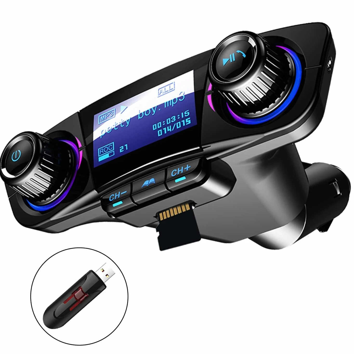 Bluetooth trasmettitore FM lettore MP3 kit vivavoce per auto wireless radio audio compatibile con Dual USB 5 V 2.1 A U disk TF Card