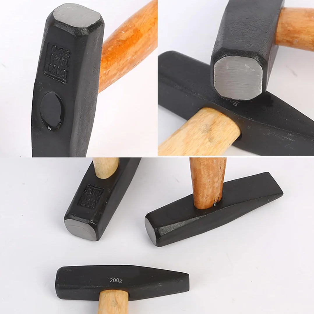 Martello da fabbro 200g legno testa piatta antirimbalzo professionale