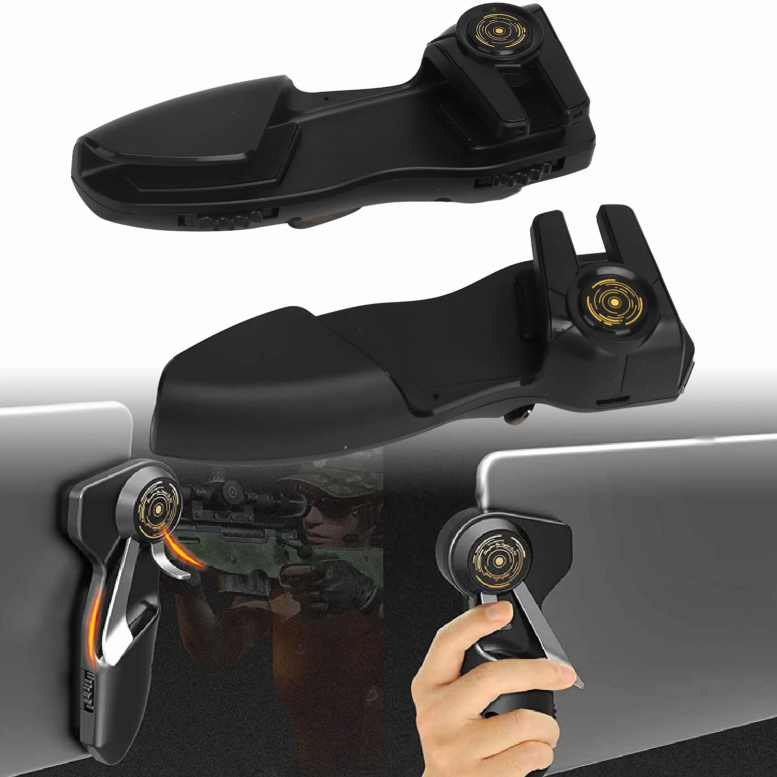 Trigger del Joystick del Gioco del Tablet 4 Grilletti Funzionamento a 6 Dita Controller della Maniglia del Gioco Mobile Trigger di Tiro Ergonomico del Gamepad Ad Alta Sensibilità per Android Tablet