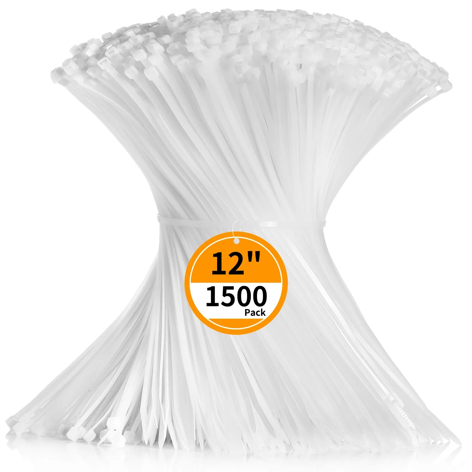 Cehony - Fascette per cavi da 30,5 cm, confezione da 1500 pezzi, colore bianco, 300 mm x 4,5 mm, resistenti alla trazione, 22,7 kg, in nylon e plastica trasparente, per esterni, multiuso