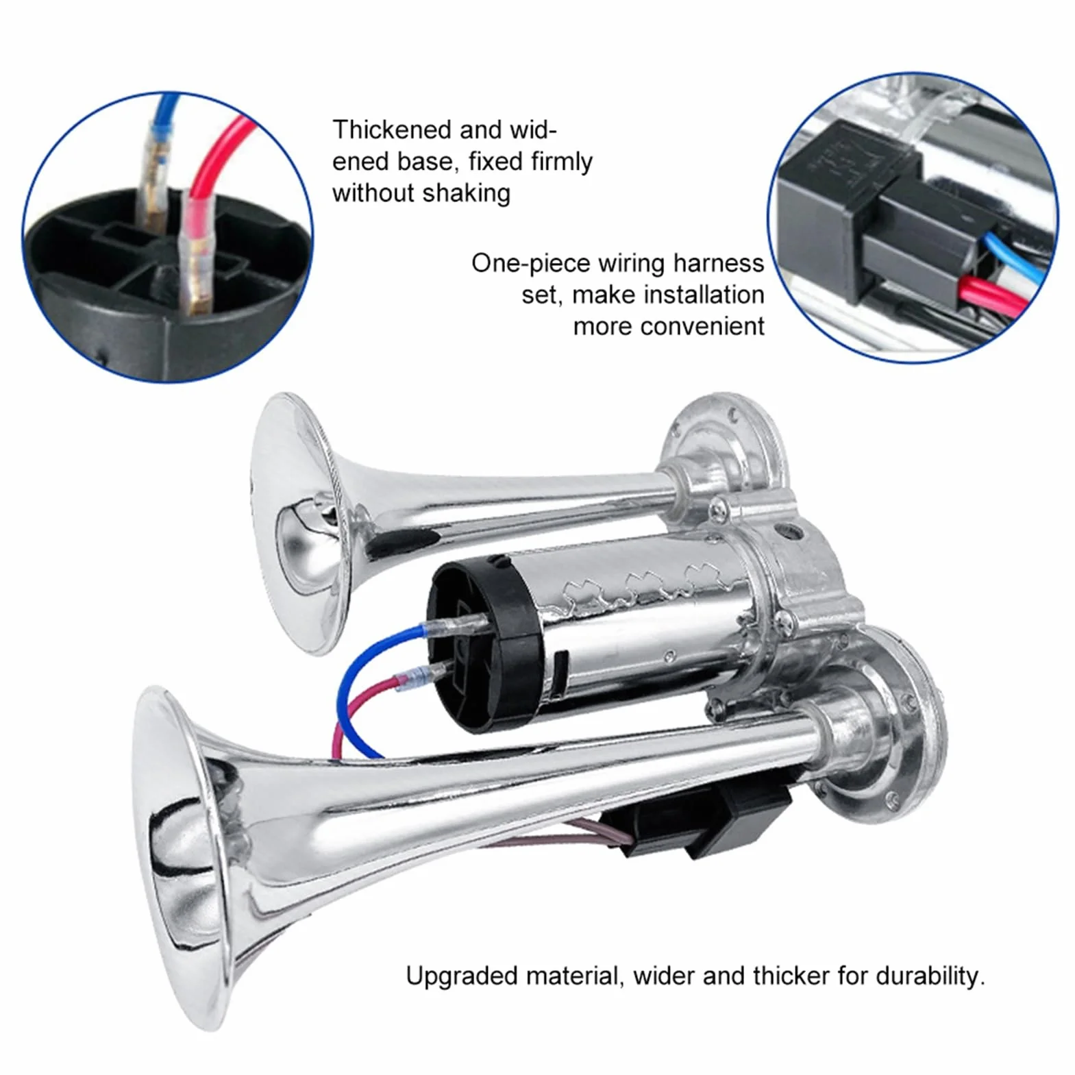 Dual Trumpets Kit di corni super rumorosi con compressore universale 600 dB per auto 12 V motociclette Trenks treni barche addominali neri argento 880G (Argento)