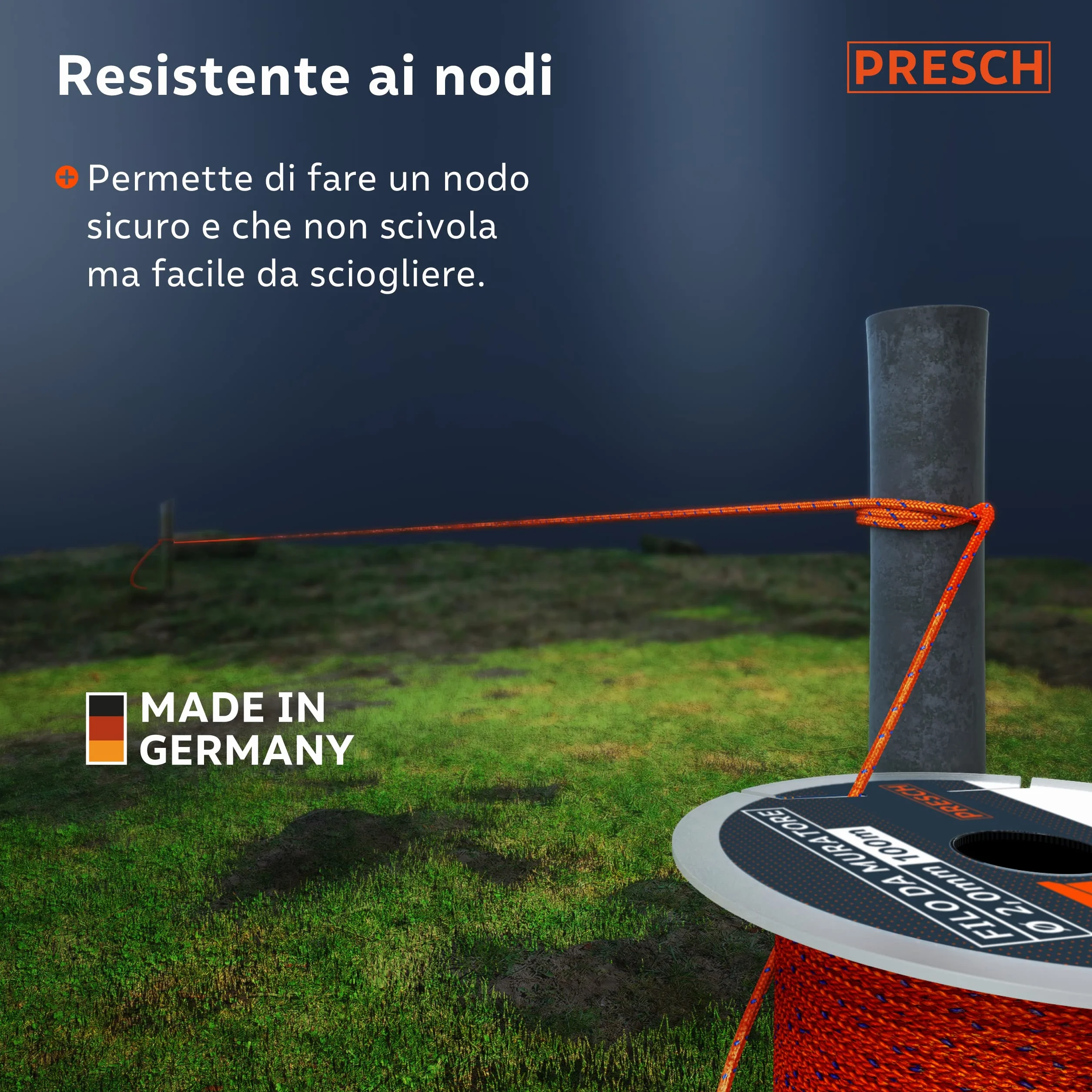Presch Corda da muratore 100m | ⌀2,0mm | Poliestere | Corda da raddrizzamento resistente allo strappo e alle intemperie con bobina | Corda da costruzione resistente ai nodi