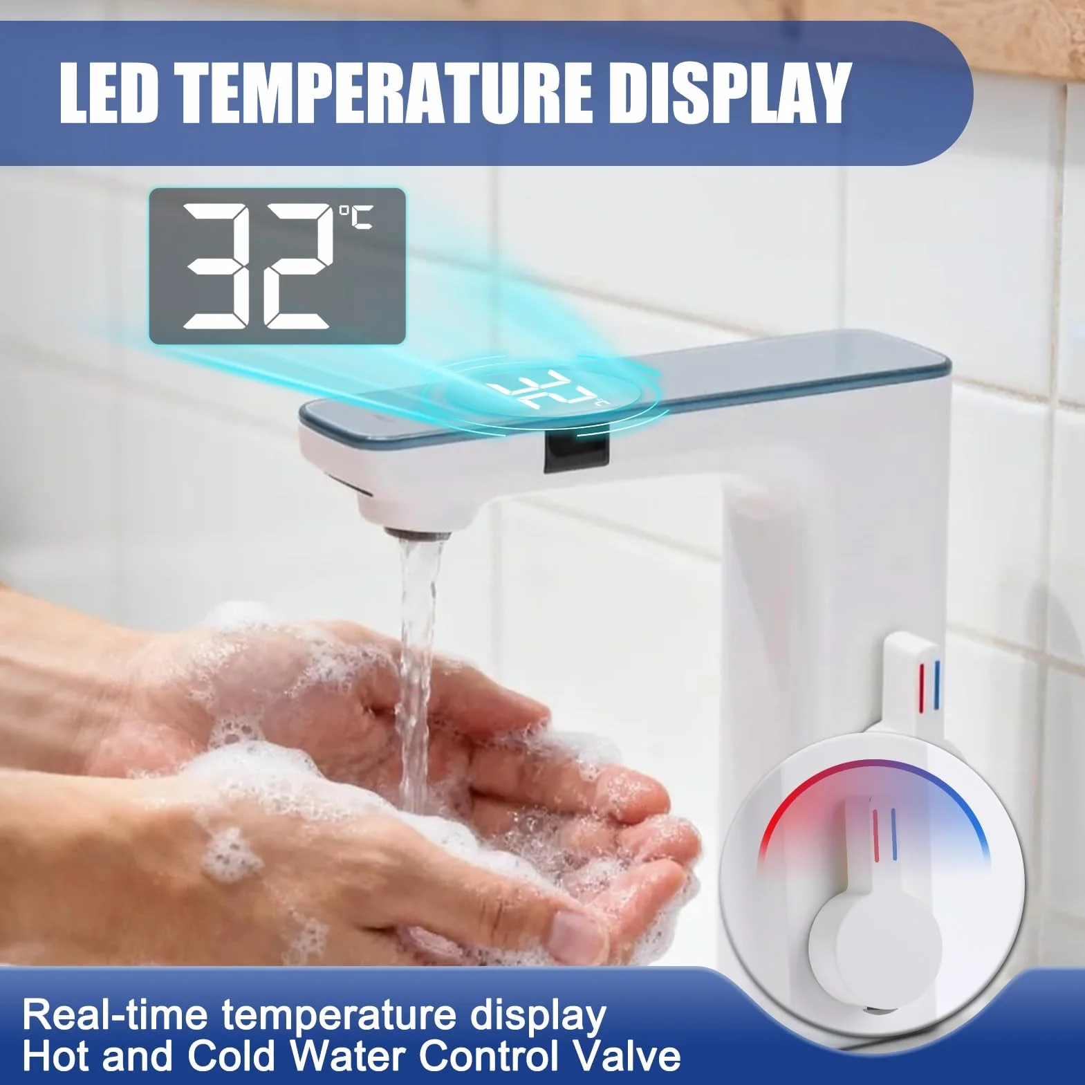 Gugxiom Rubinetto Senza Contatto con Sensore, Miscelatore Acqua Calda e Fredda, Cartuccia in Ceramica, Bianco