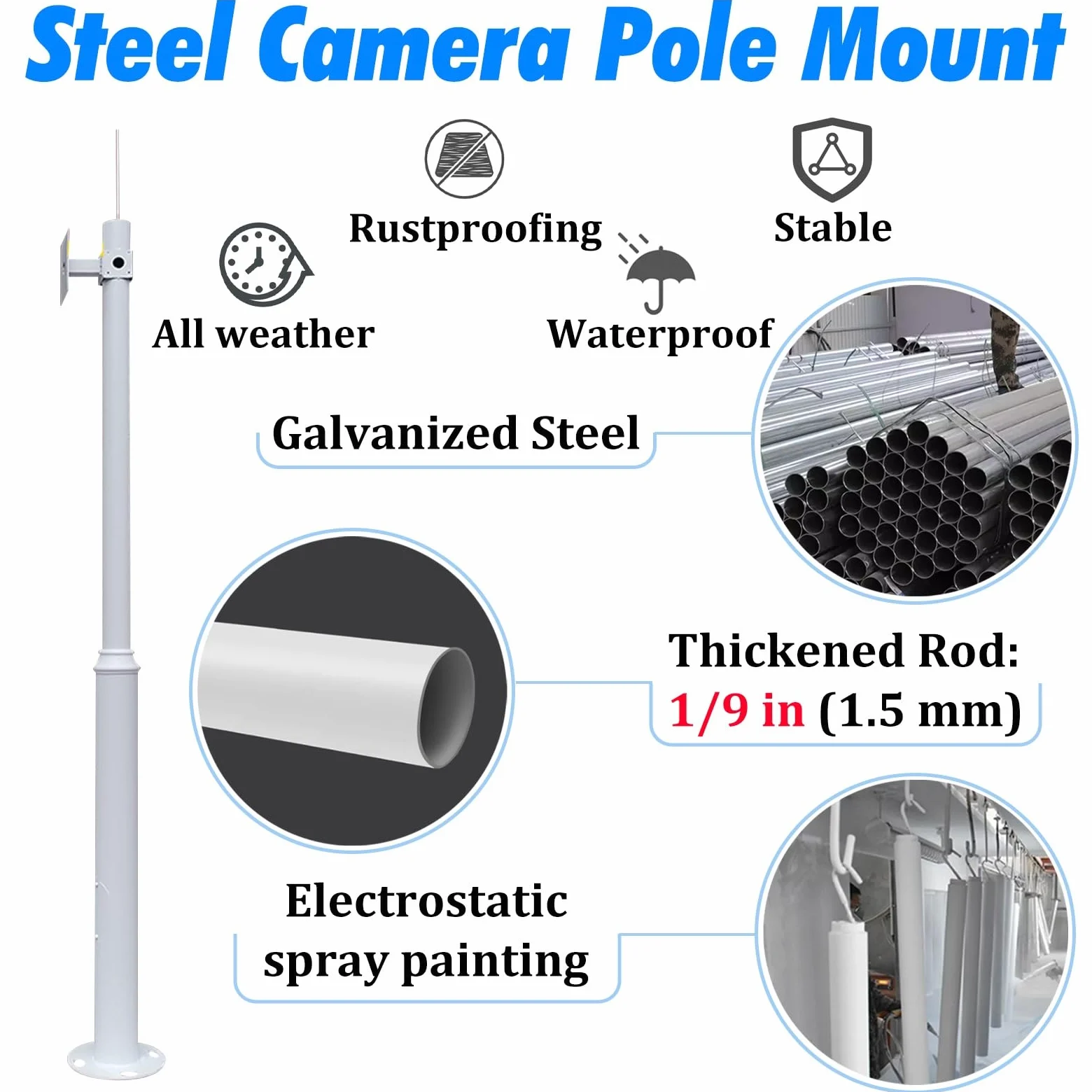 Palo e Braccio Telecamera Sicurezza Palo Sorveglianza In Acciaio Braccio Telecamera A Pistola, Supporto Telecamera Sicurezza Alto E Rotondo/Kit Staffa Angolare Montaggio Su Palo(19.7ft/6m)