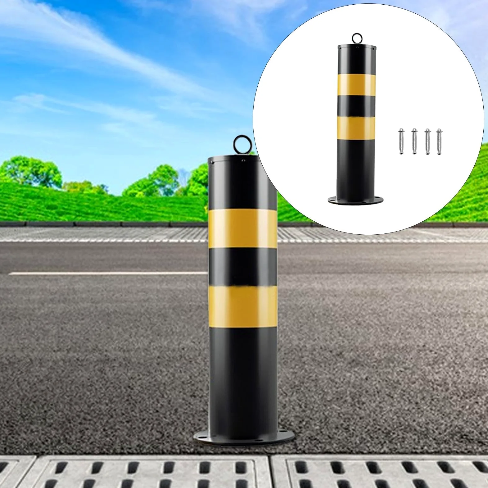 Dissuasore di sicurezza stradale - Paletto di sicurezza in tubo d'acciaio, barriera di parcheggio in acciaio al carbonio resistente, segnaletica marciapiede, controllo del traffico esterno, design