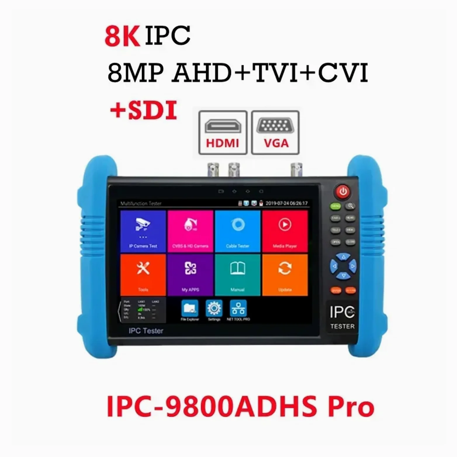 Supporto per tester CCTV per telecamera IP Tester IPC Aggiornato Tester IPC9800Pro Telecamera IP 8MP AHD CVI TVI 8K Tester Telecamera IP PTZ Tester Cavo VGA CCTV Test(IPC-9800ADHS Pro)