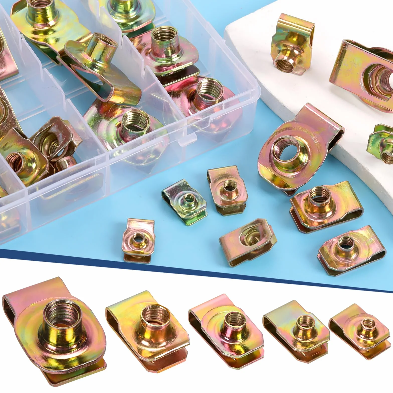 Glarks 50 pezzi clip dadi filettati M4 M5 M6 M8 M10 acciaio al carbonio set morsetti U per autoveicoli