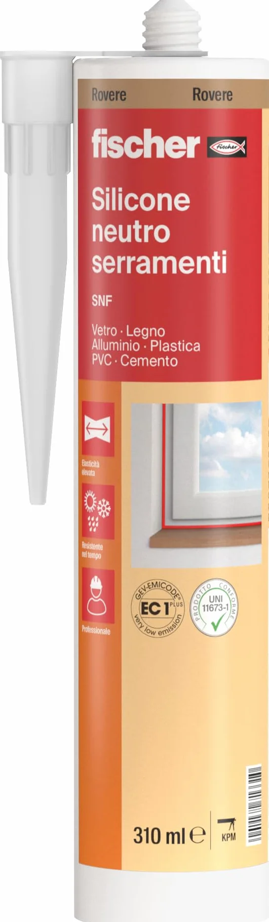 Fischer SNF Silicone Sigillante Legno Marrone Rovere, Neutro, Basso Modulo, Elastico, Esterno/Interno, 571331