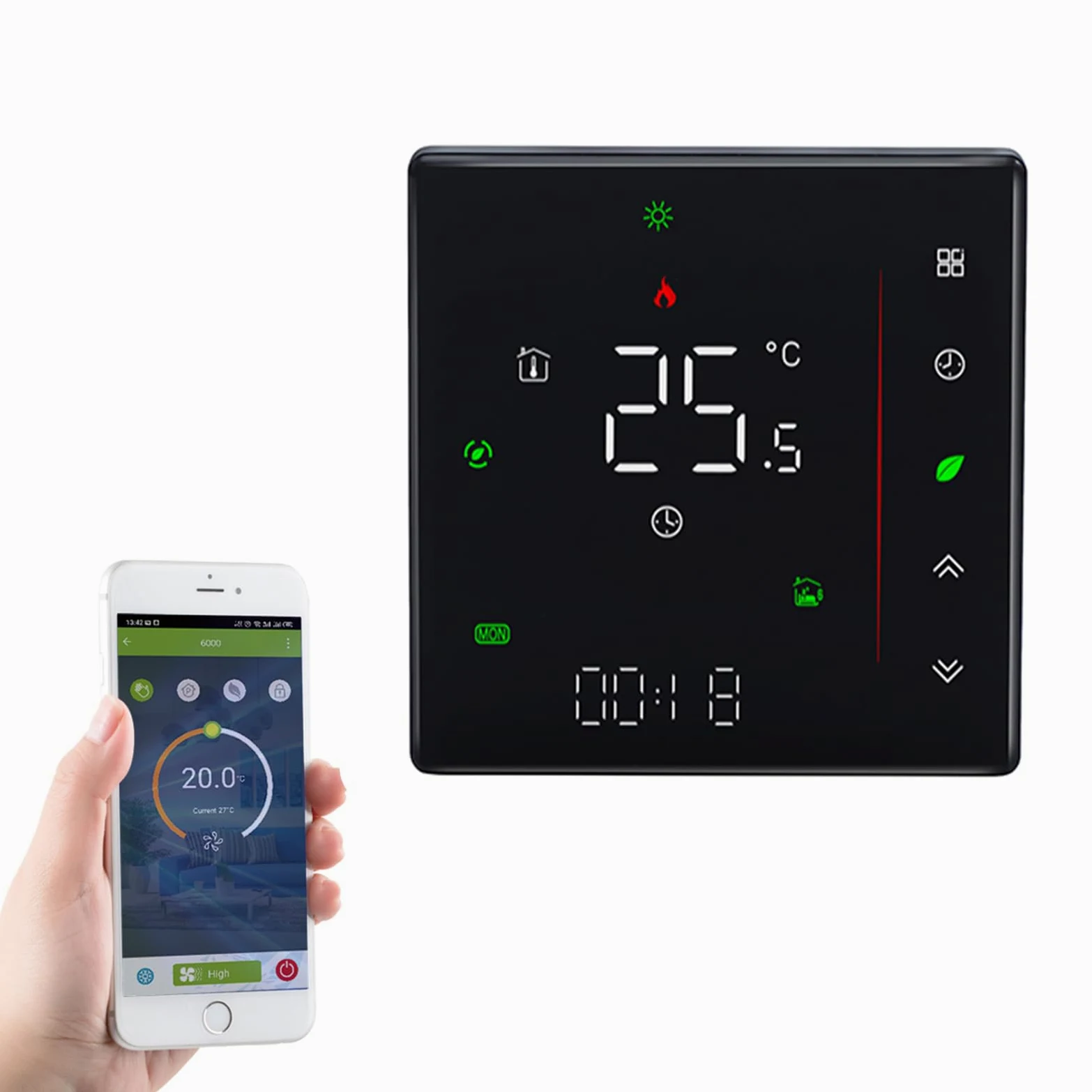 WiFi Termostato per climatizzatore con 2-tubi, 95-240V, Alexa | Controllo remoto tramite app Smart Life, compatibile con Google Home, controllo vocale, per sistemi HVAC.