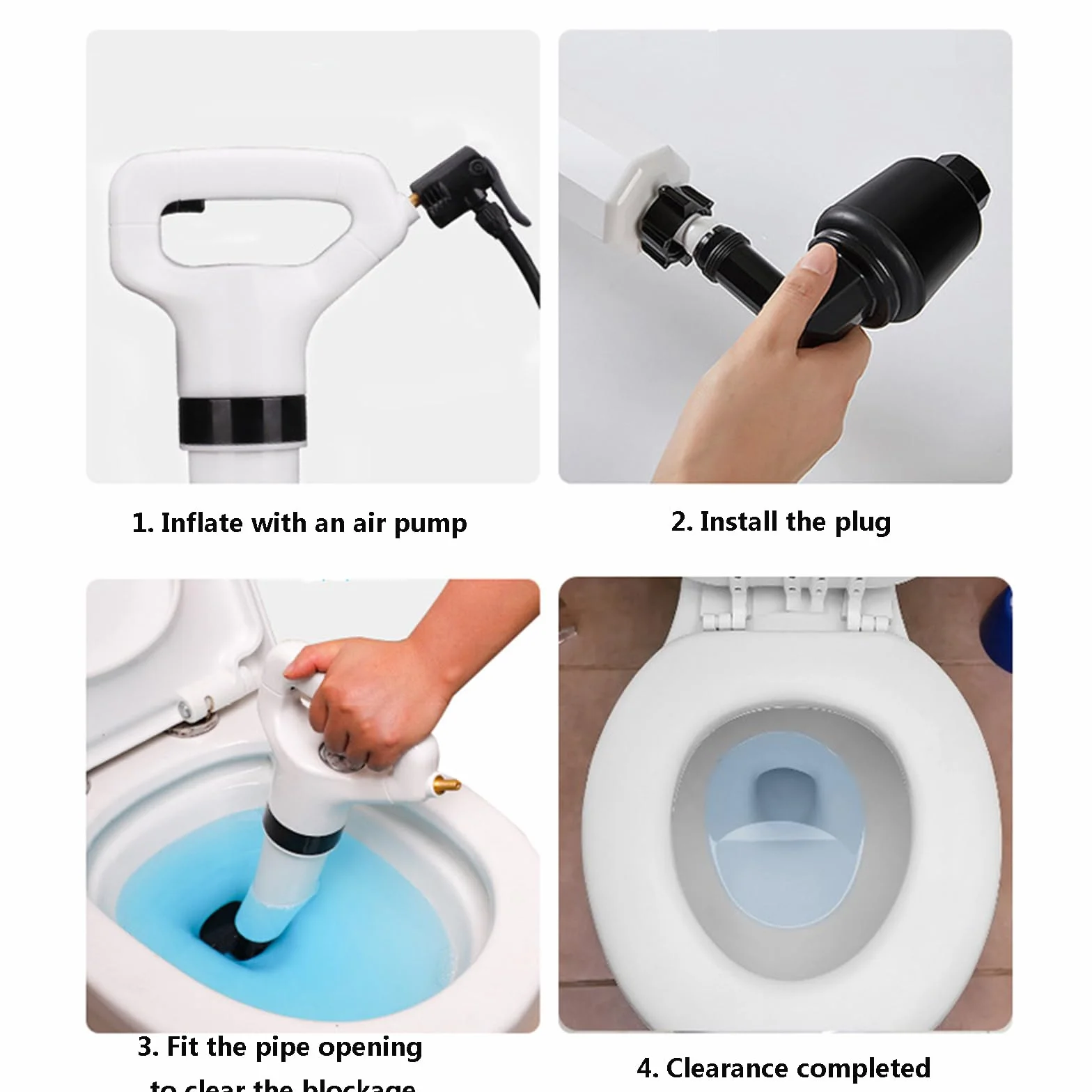 Pompa Stura scarichi a Pressione Stantuffo per WC Sturalavandini a Pressione Sturatubi ad Aria Compressa2 in 1 Stura WC per Disintasare WC/Lavello/Vasca/Scarico a Pavimento