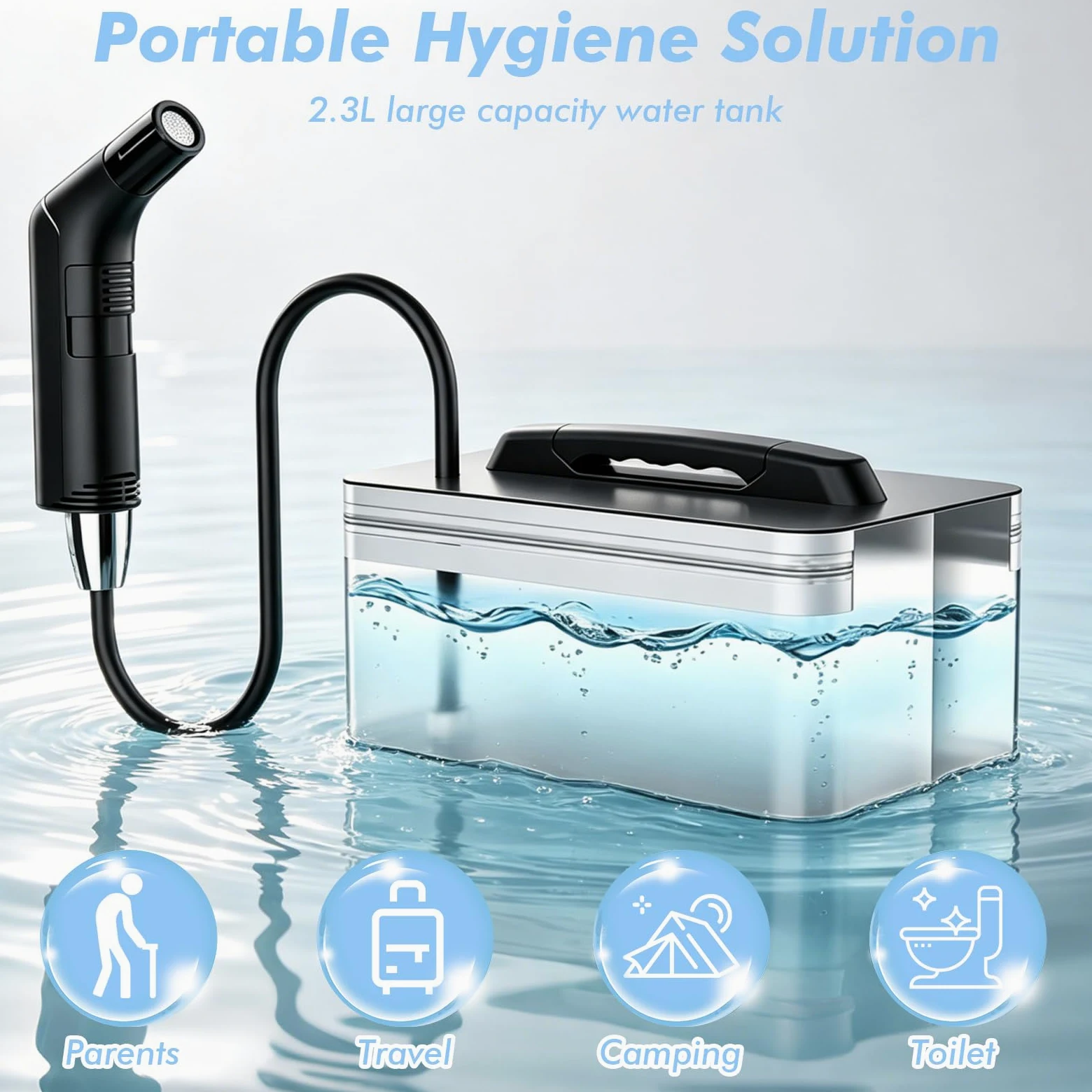 Bidet portatile, 2,3 l, bidet elettrico da viaggio, spruzzatore per bidet | Bidet elettrico da viaggio per toilette all'aperto, campeggio, bagno, escursioni all'aperto, bottiglia perineale per donne