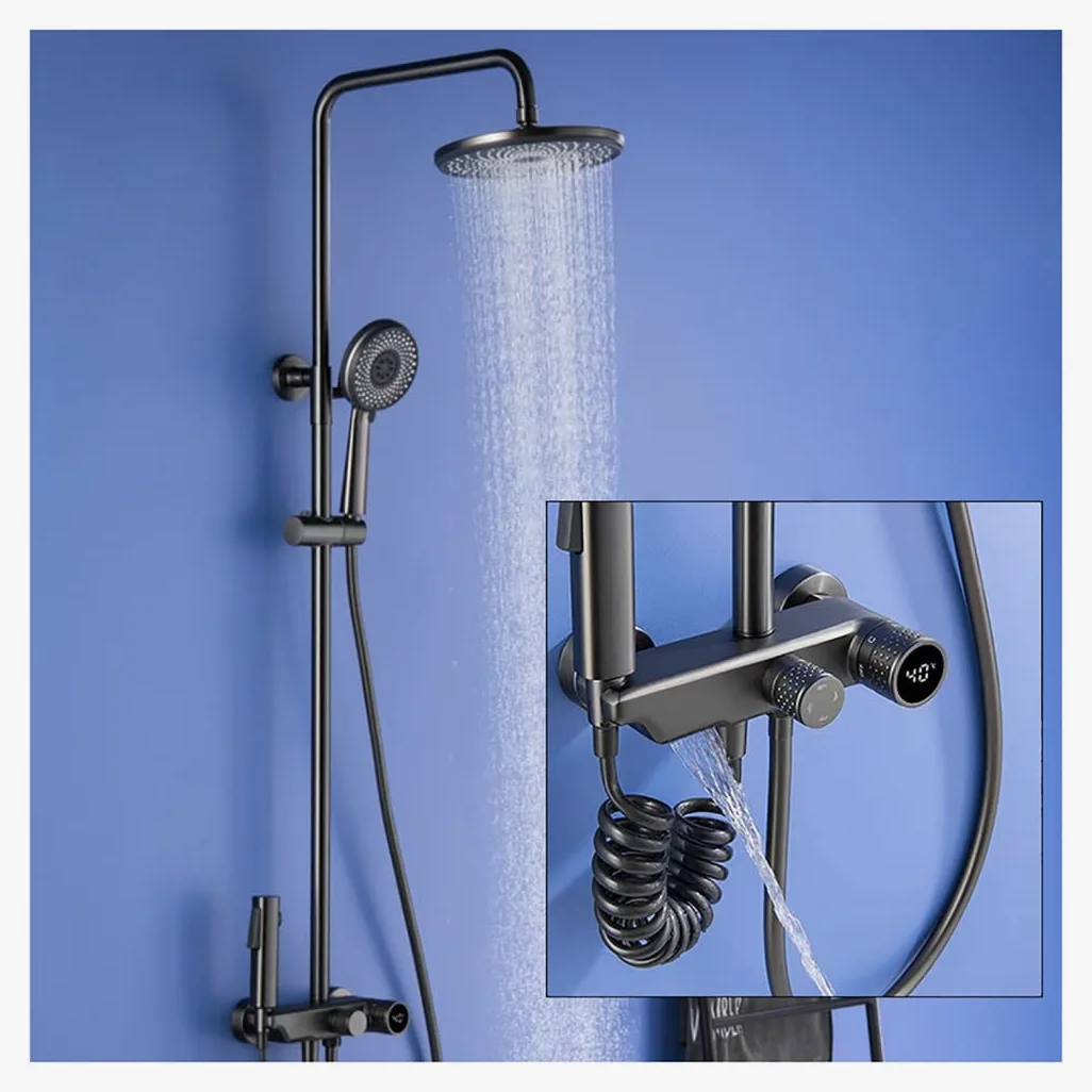 Set Doccia con Rubinetto e Display Digitale a LED, Montaggio a Parete, soffione da 10 Pollici, doccetta, soffione Bidet, Spazzolato