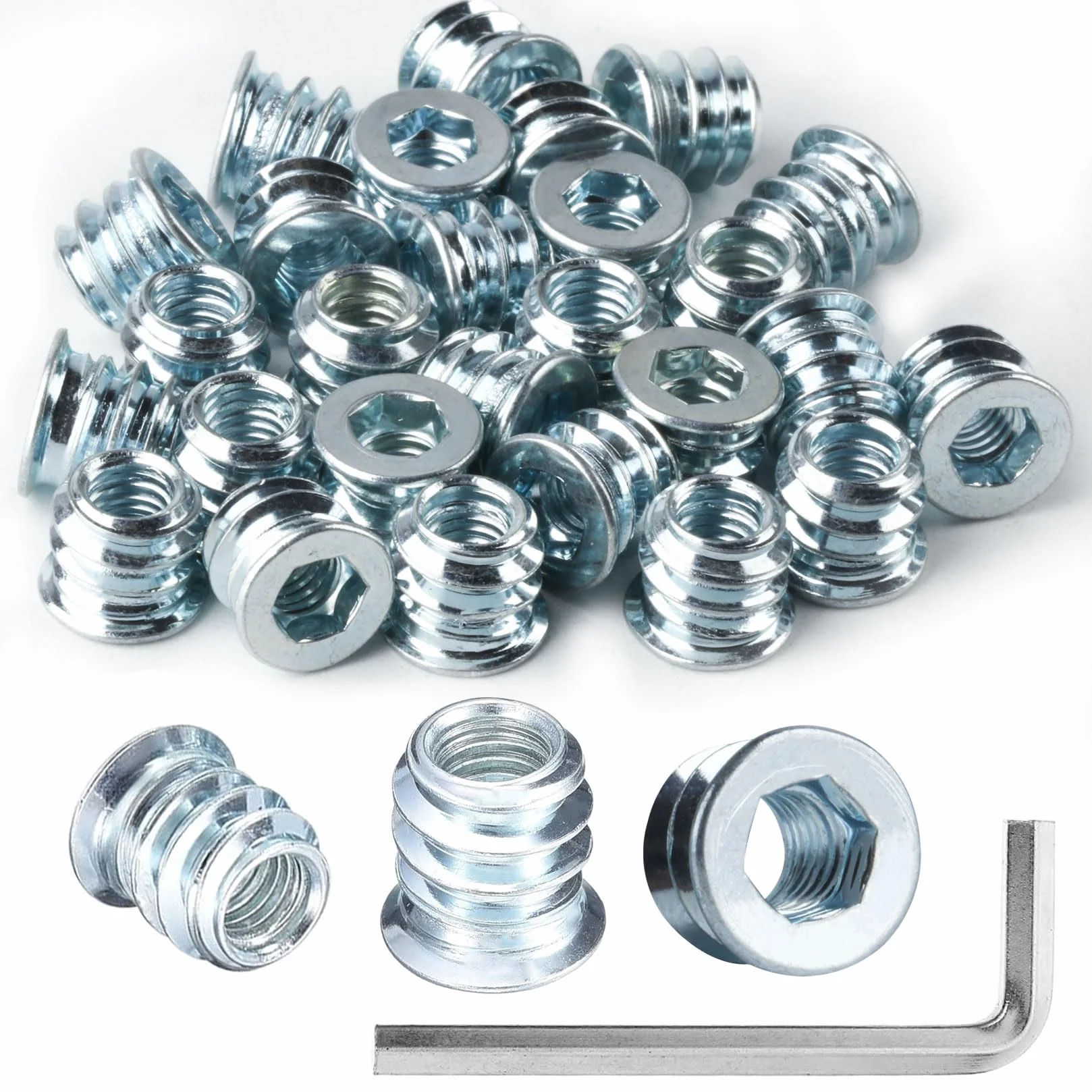 50 Pz Inserti Filettati Dado M6 x 10mm, Rivetti Filettati, Boccole Filettate per Legno, Dado Avvitabile Manicotti Filettatio, Bussole Filettate a Esagono Incassato per Mobili Legno