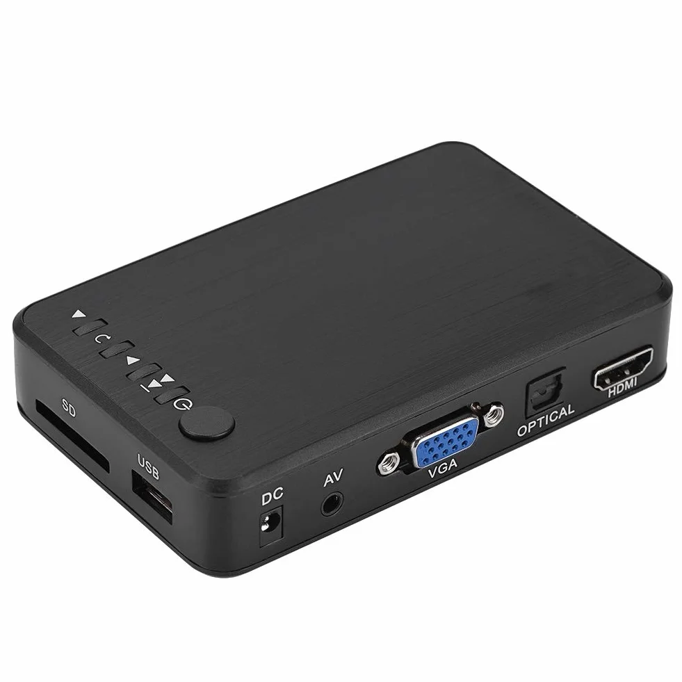 Lettore multimediale 1080P, 1080P HD TV Lettore multimediale audio e video 110 V-240 V con telecomando IR per RM/RMVB/AVI, unità USB e schede SD(VDE,EU Plug)