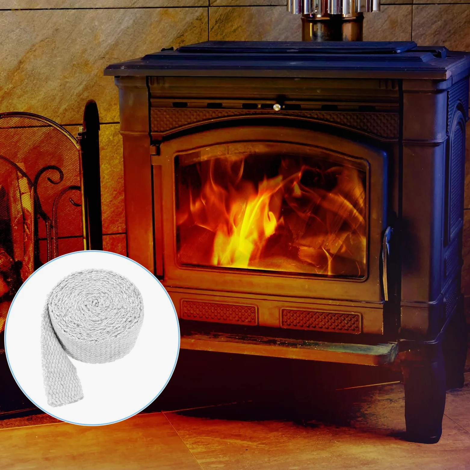 Corda piatta per stufe e caminetti, in fibra di vetro, resistente al calore, fino a 650 °C, multiplo (2,5 x 400,1 cm)