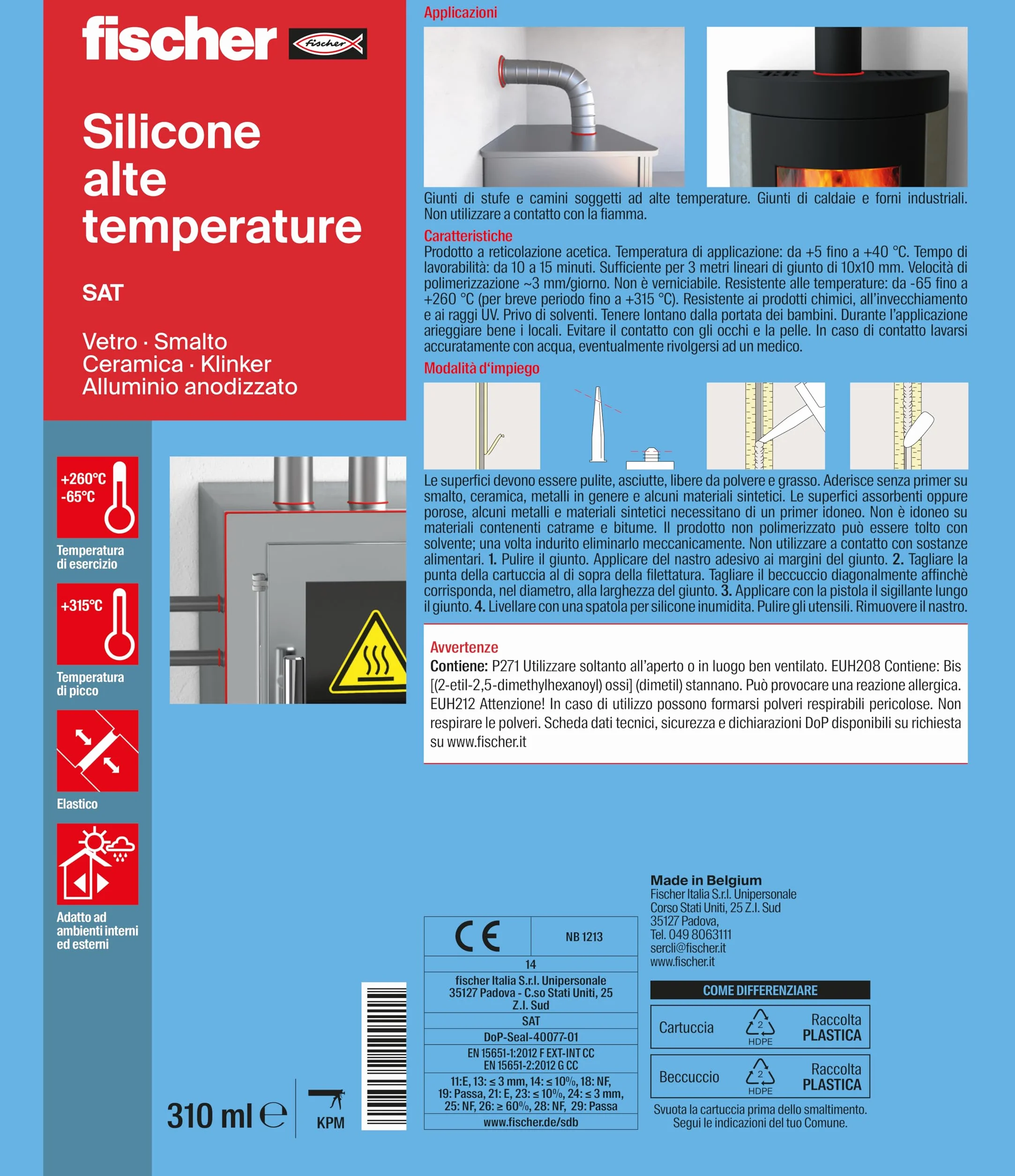Fischer SAT Silicone Alte Temperature Nero 315° Sigillante per Canne Fumarie