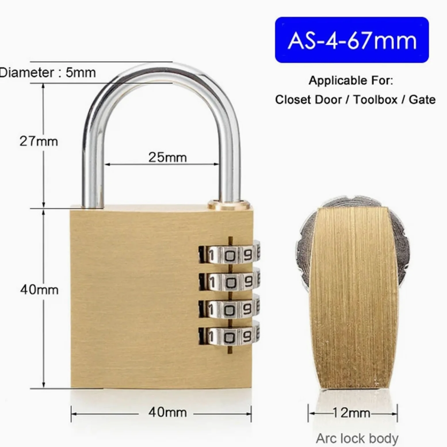 Lucchetto di sicurezza in ottone massiccio con codice di combinazione della password for armadietto digitale della palestra, serratura del cassetto della valigia, ferramenta 1 pz(AS-4-67)