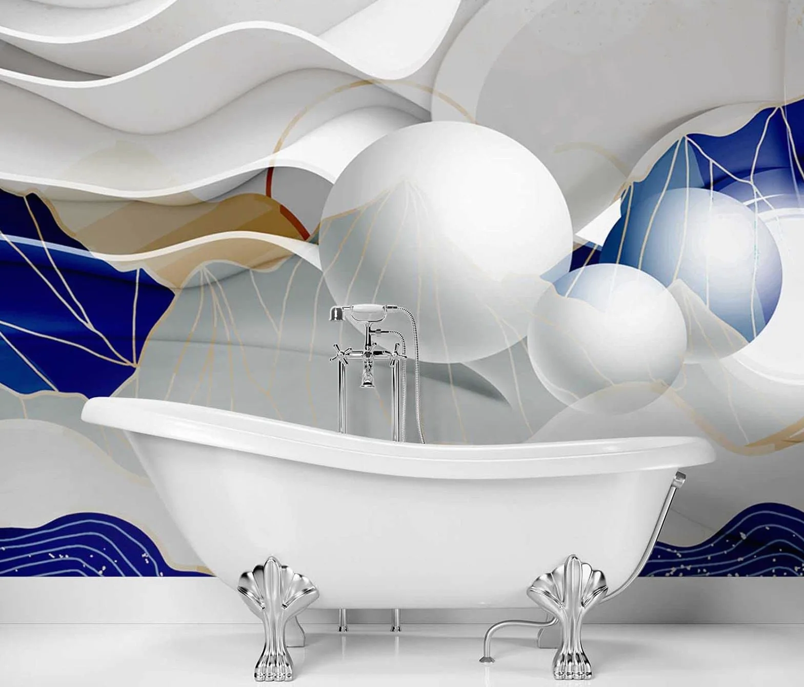Feeby Carta Da Parati Fotografica Struttura 3D Illusione 3D 400x280 cm blu Moderne Decorazione Da Muro Poster Gigante Design Soggiorno Ufficio Camera Da Letto Astrazione Sfere Onde