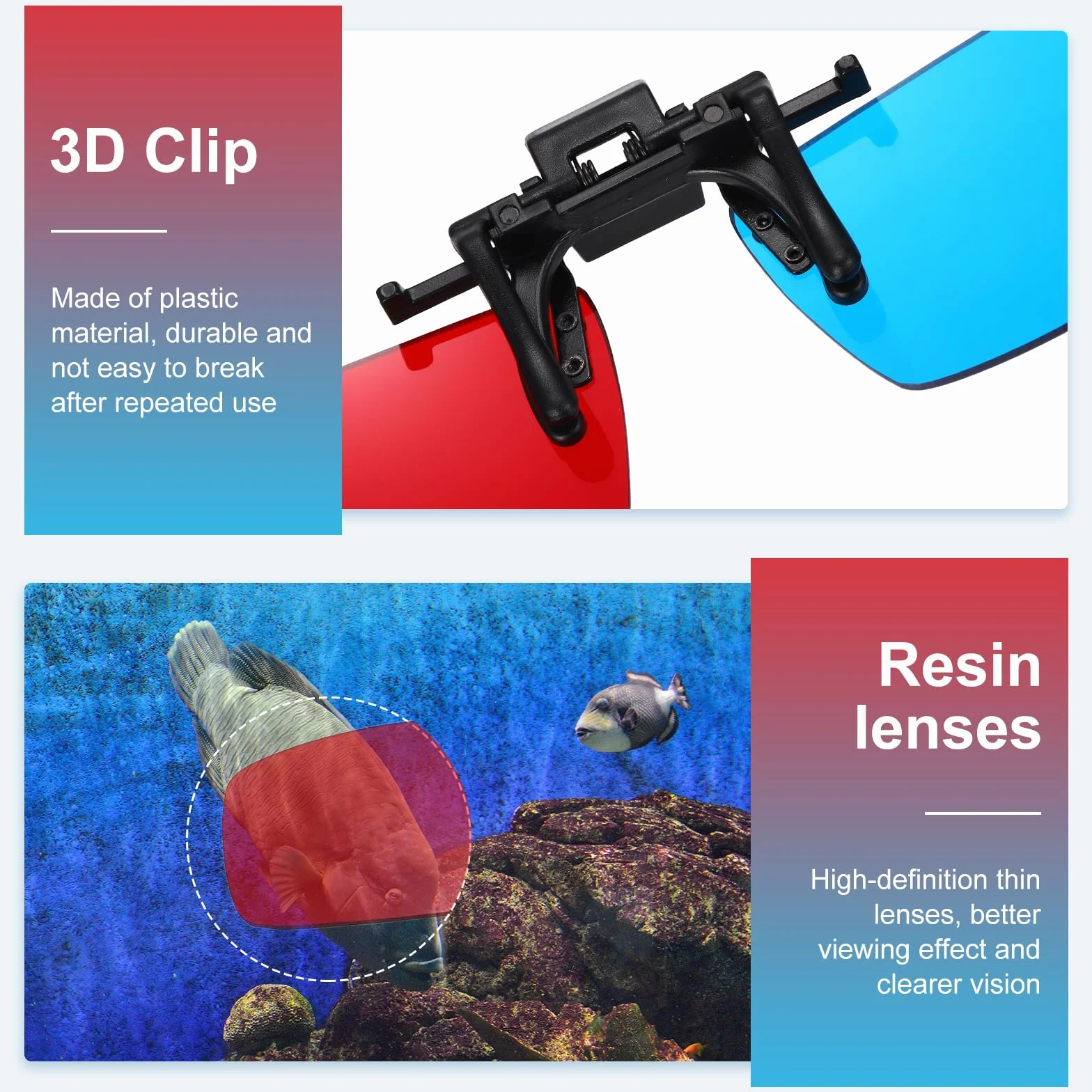 QUARKZMAN 4 Pezzi Occhiali 3D A Clip Rosso Blu/Ciano, Occhiali 3D Anaglifici A Clip Cornice Quadrata Per Cinema Giochi TV Foto Proiettore